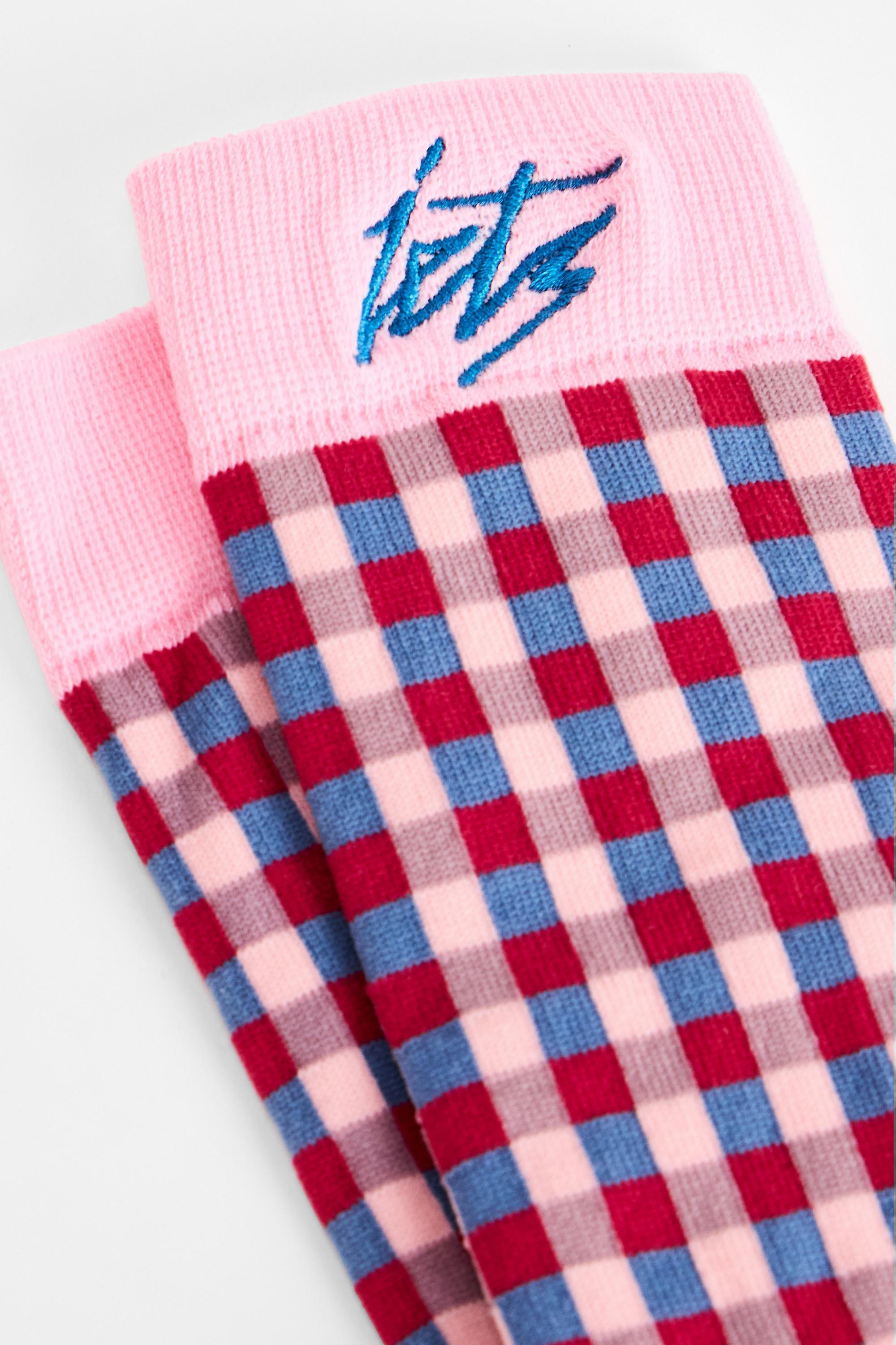 Pink iets frans... Pink Checkered Socks, PINK, large image number 1