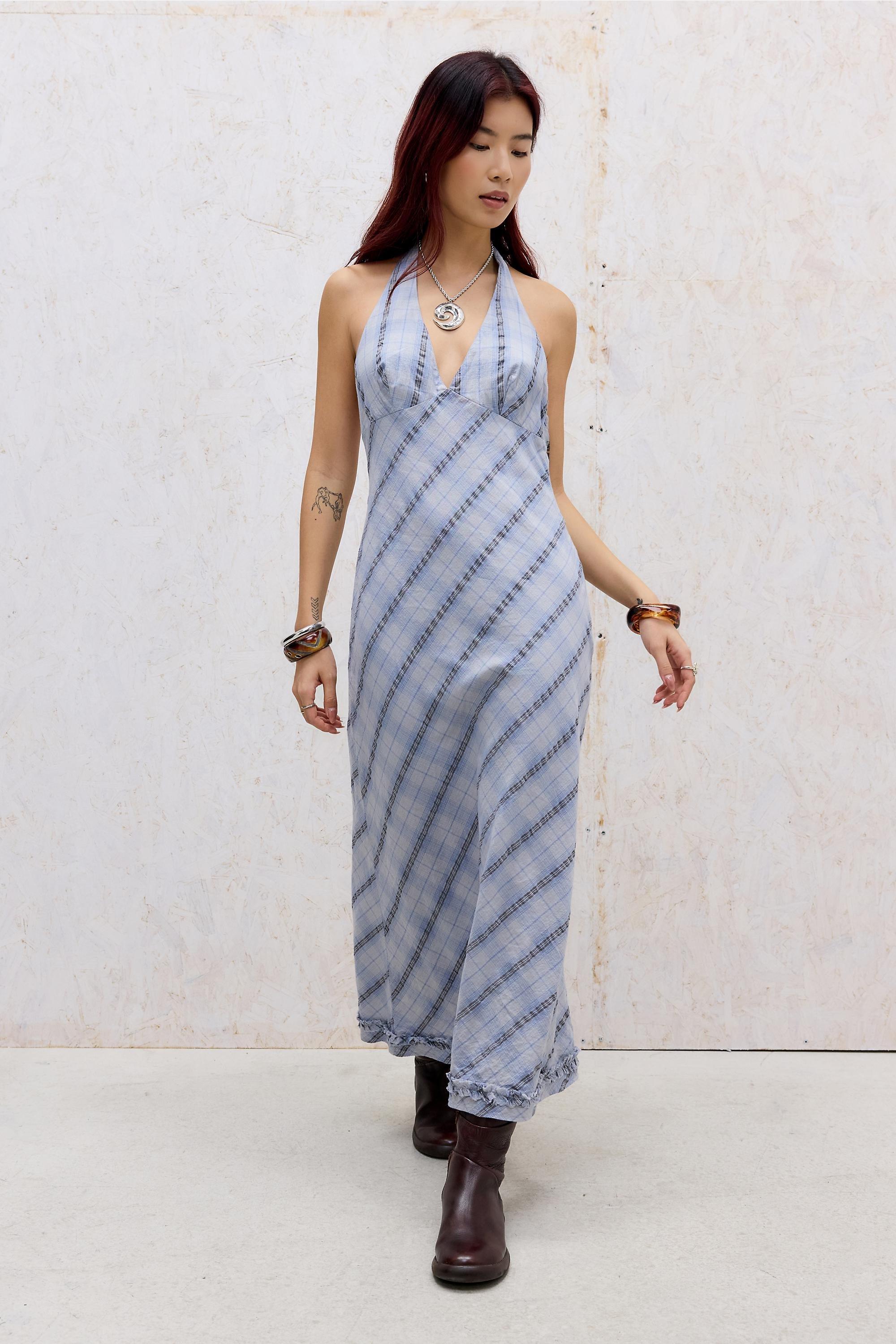 Blue Bdg Rita Halter Midi Dress, BLUE, large image number 2