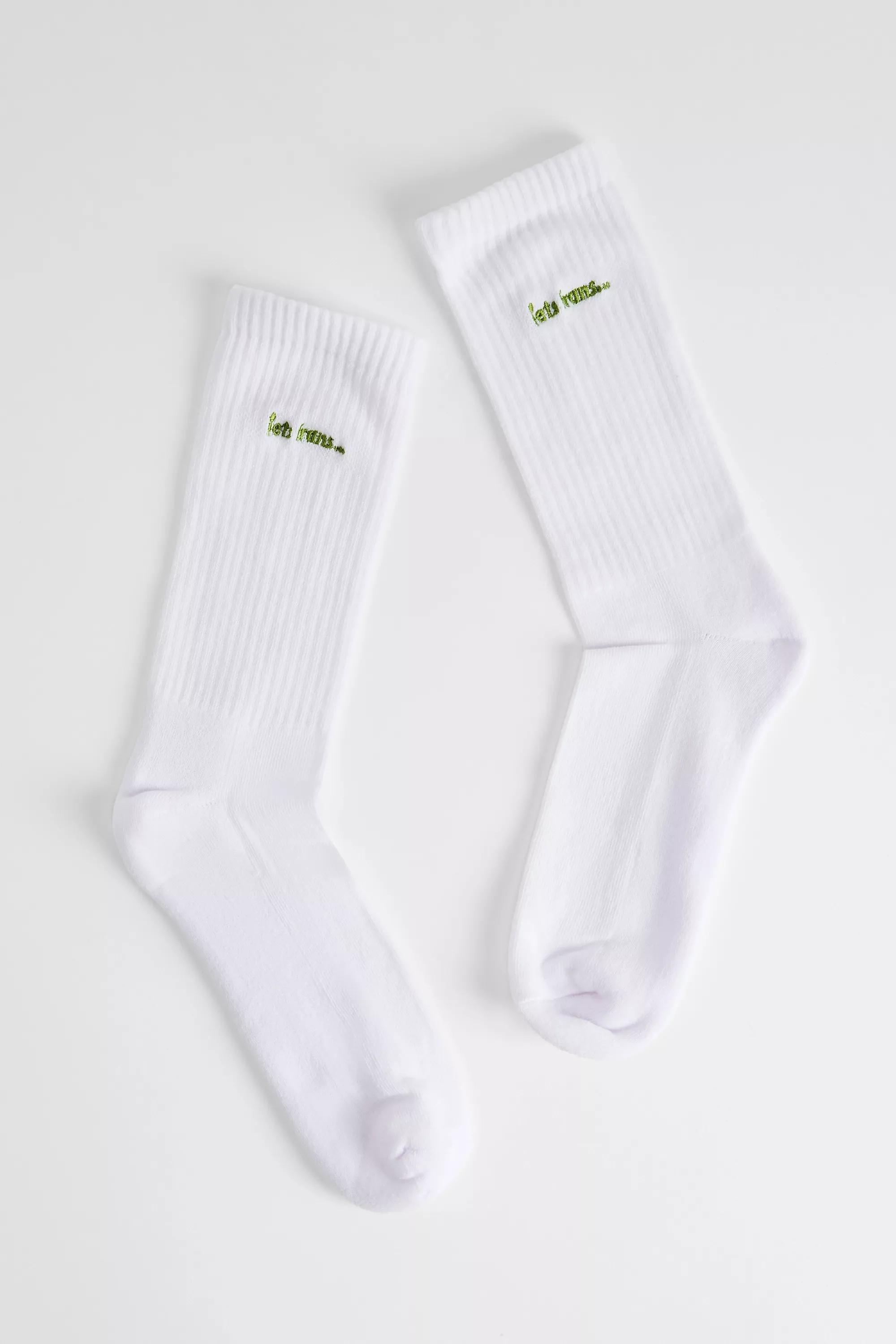 White iets frans... Embroidered Socks, WHT, large image number 0