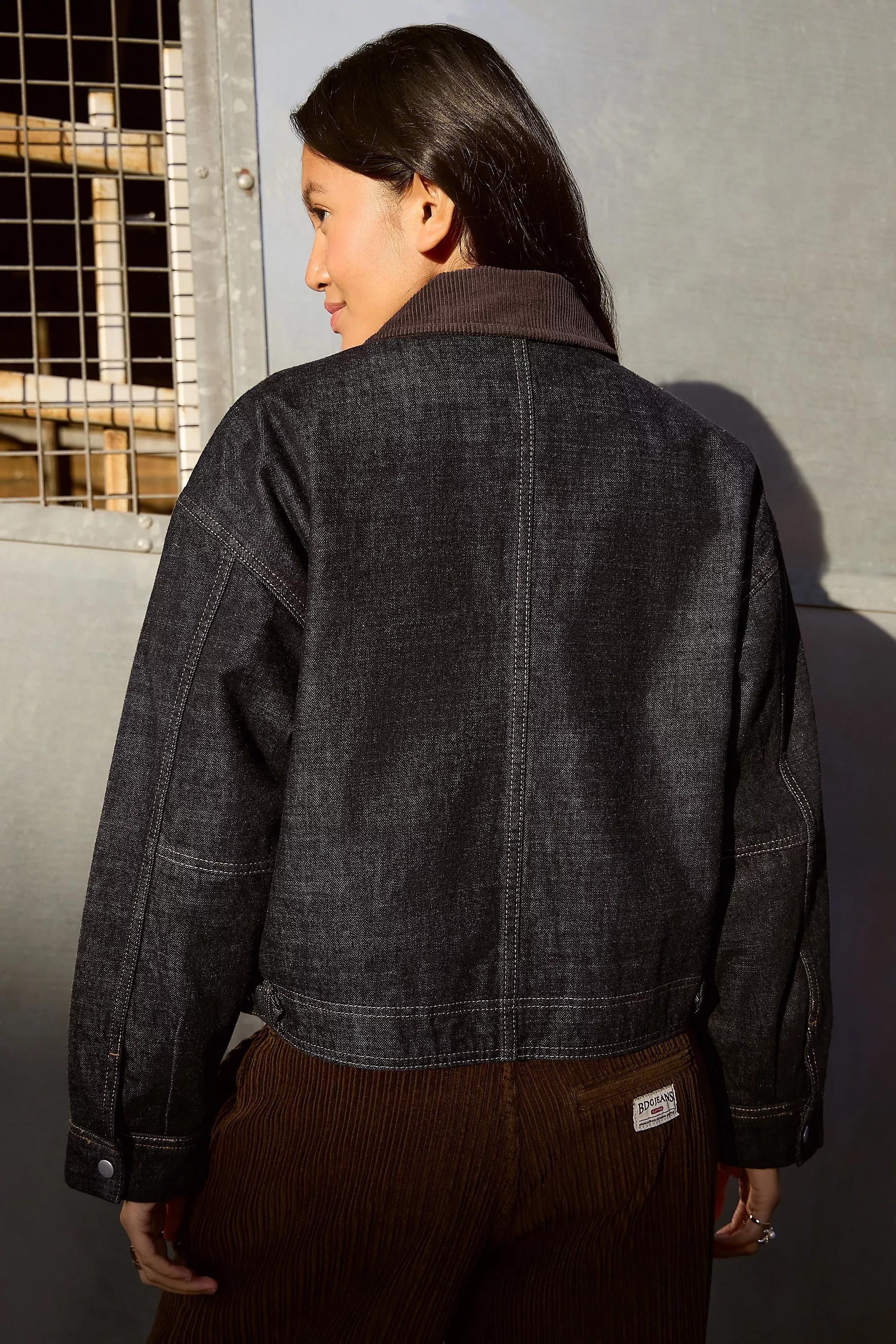 Black Bdg Luca Shrunken Denim Jacket, BLK, large image number 3