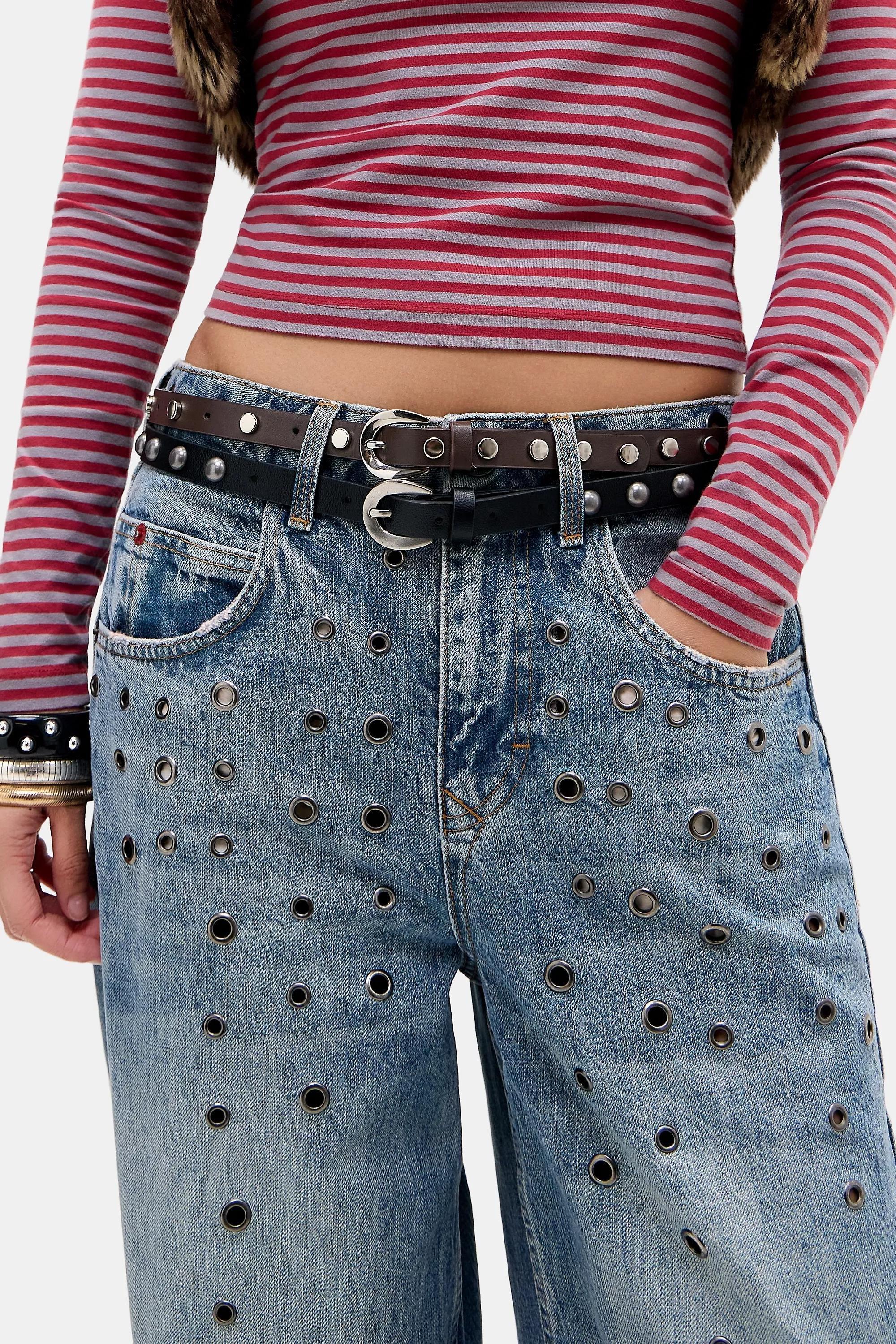 Black Uo Faux Leather Studded Belt, BLK, large image number 0