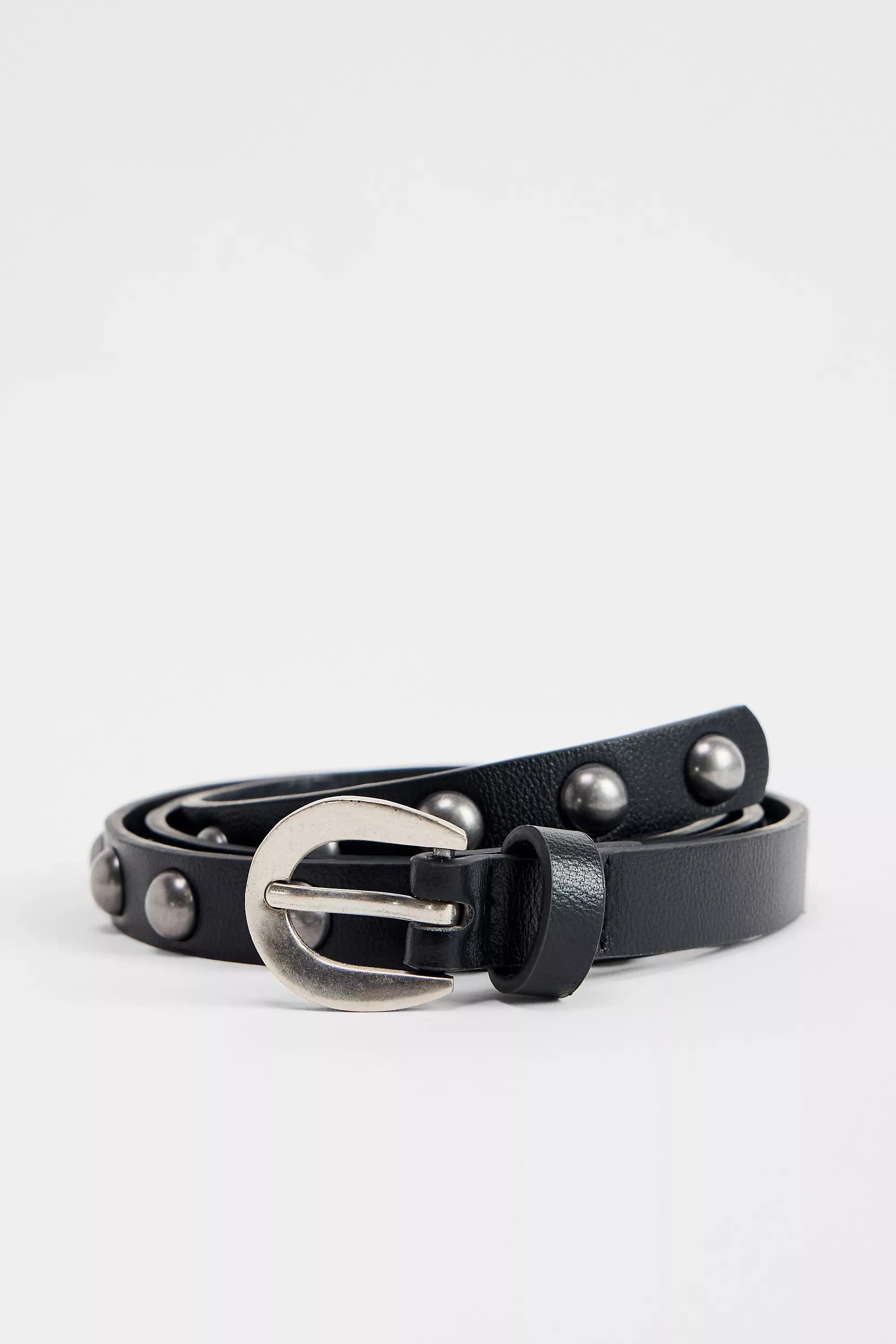 Black Uo Faux Leather Studded Belt, BLK, large image number 1
