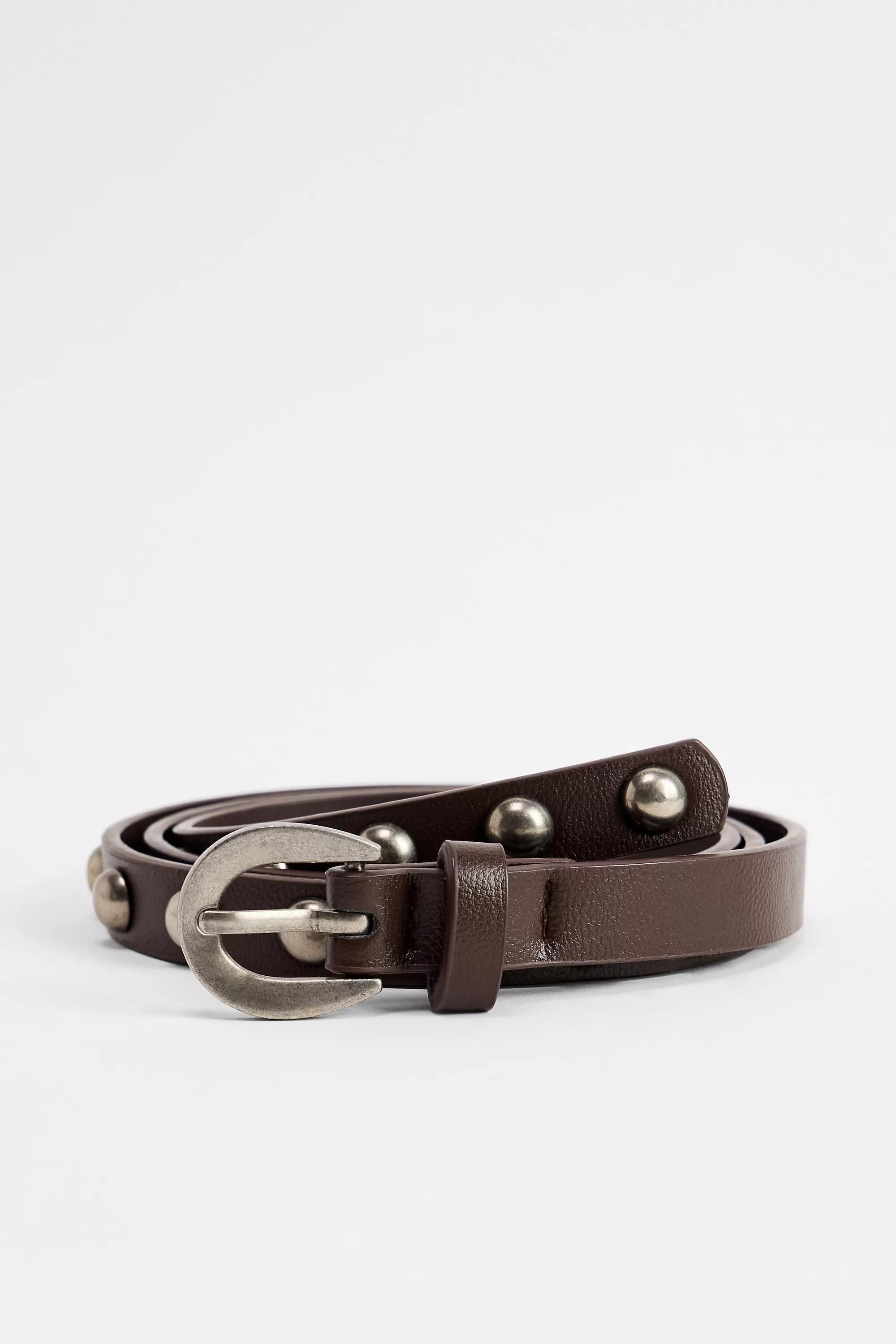 Brown Uo Faux Leather Studded Belt, BRN, large image number 1