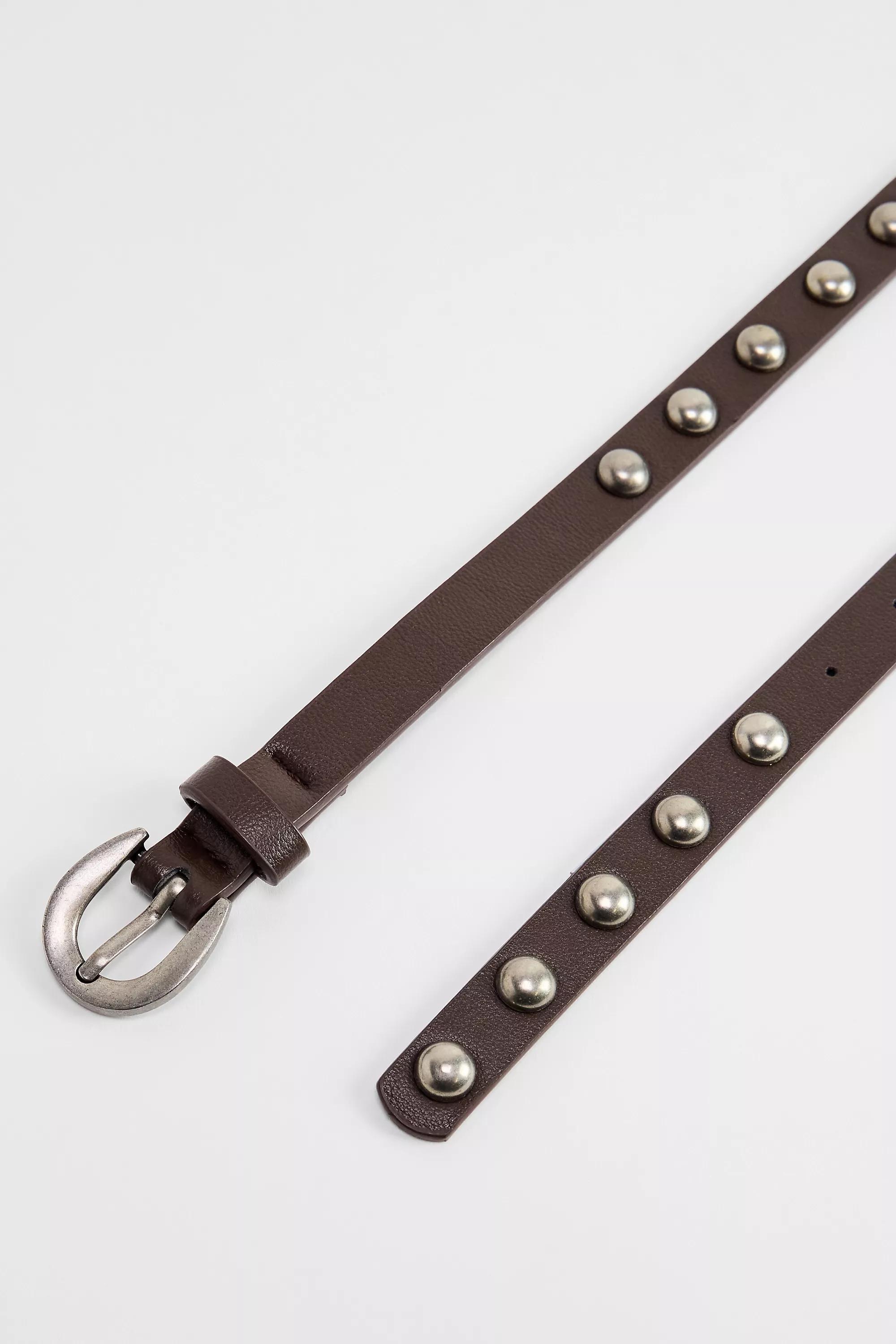Brown Uo Faux Leather Studded Belt, BRN, large image number 2