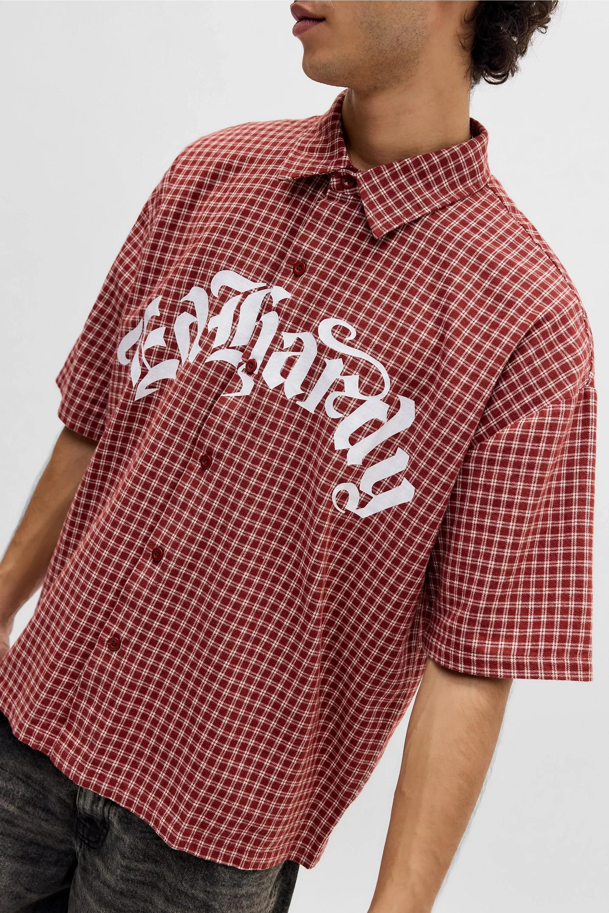 RED Ed Hardy UO Exclusive Red Check Relaxed Shirt, RED, large image number 2