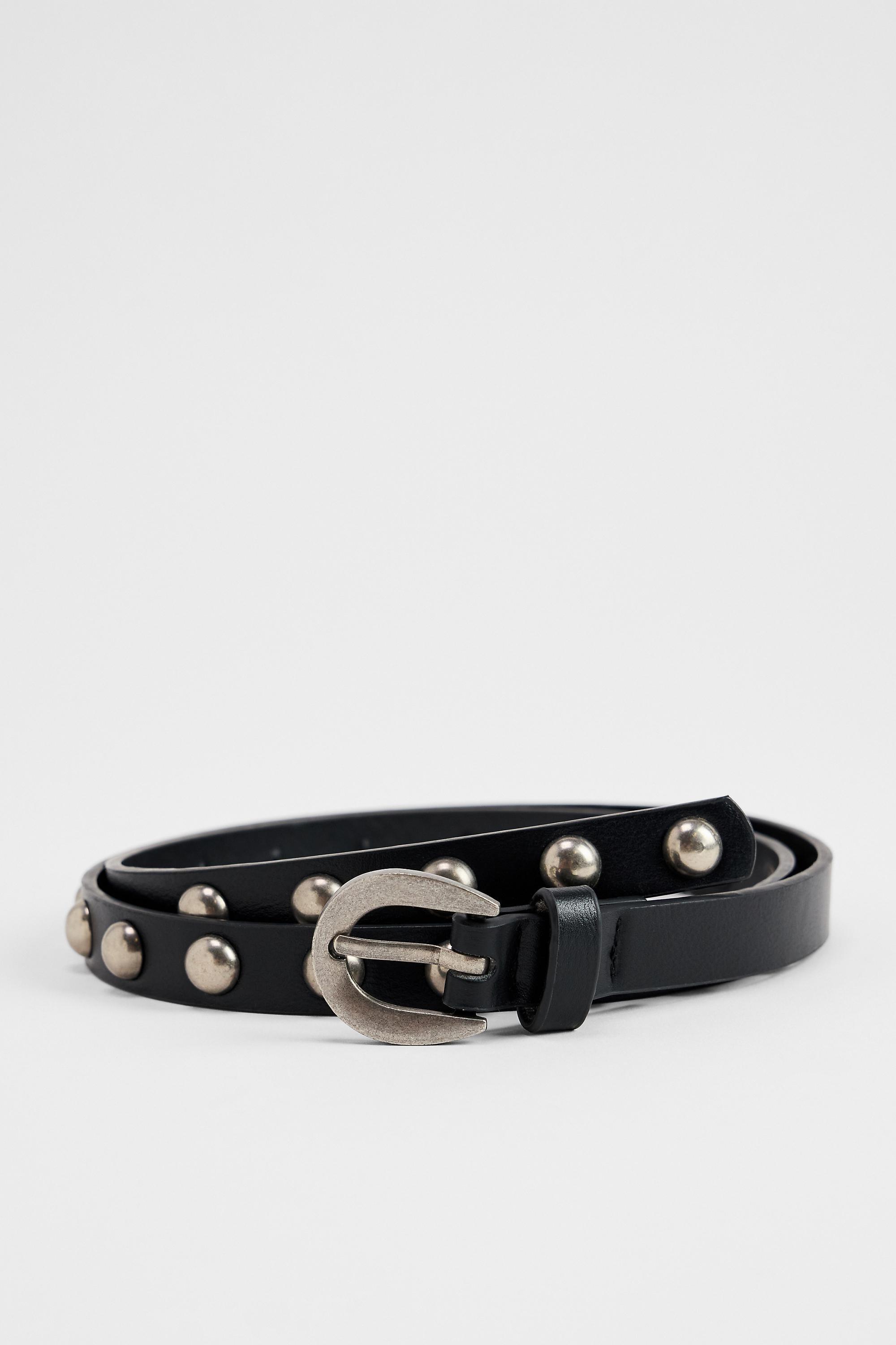 Black Uo Skinny Studded Faux Leather Belt, BLK, medium