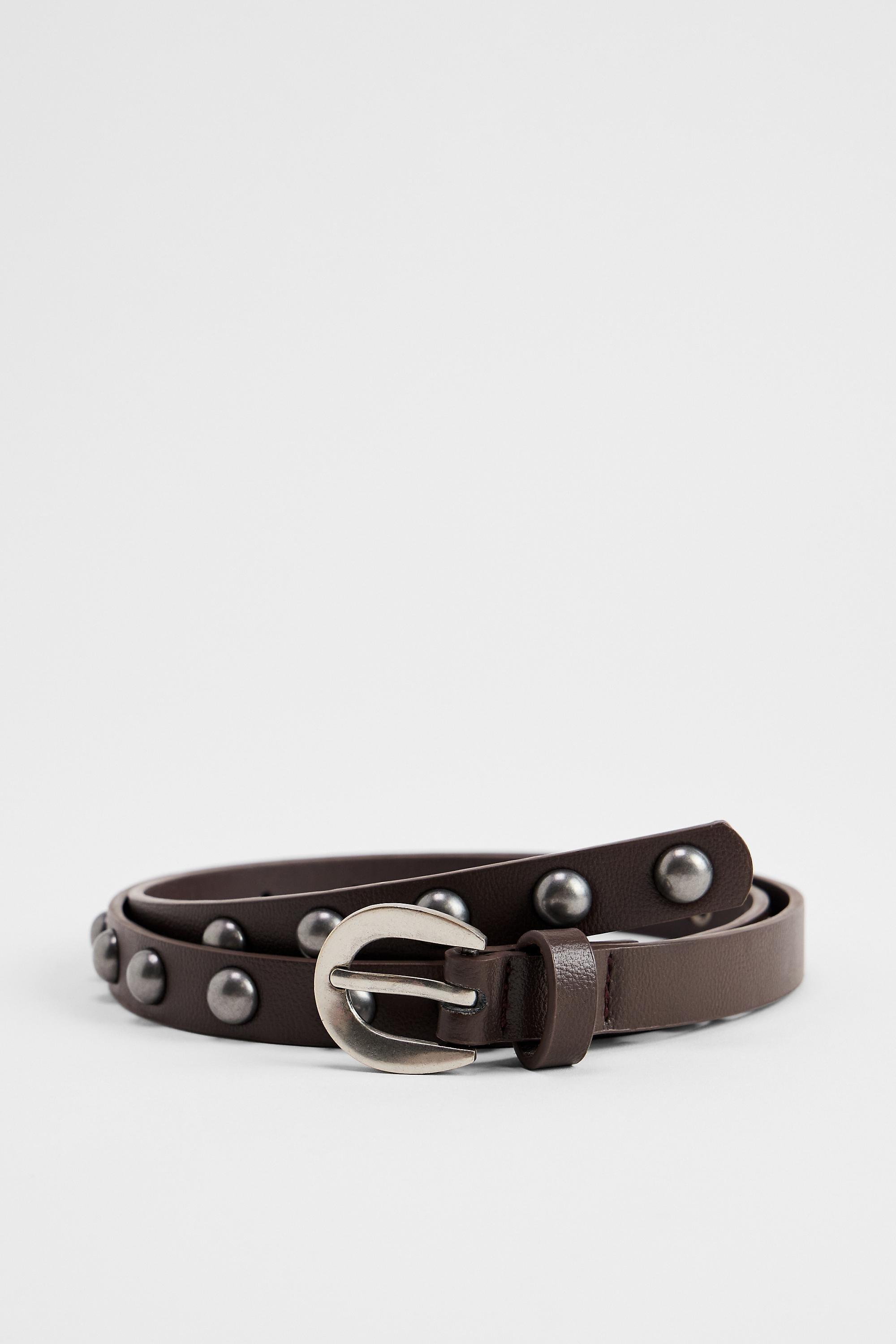 Brown Uo Skinny Studded Faux Leather Belt, BRN, large image number 1
