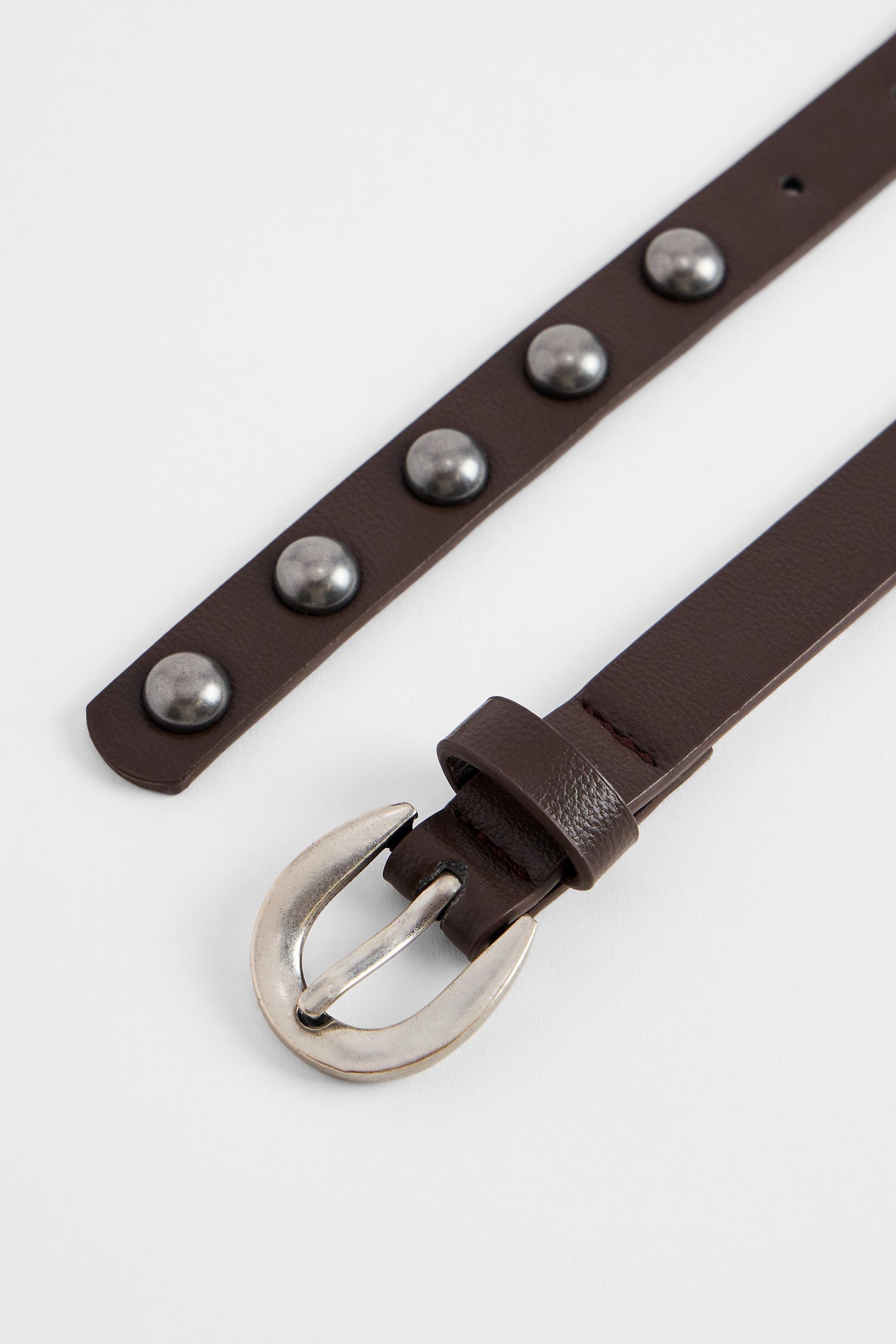Brown Uo Skinny Studded Faux Leather Belt, BRN, large image number 2