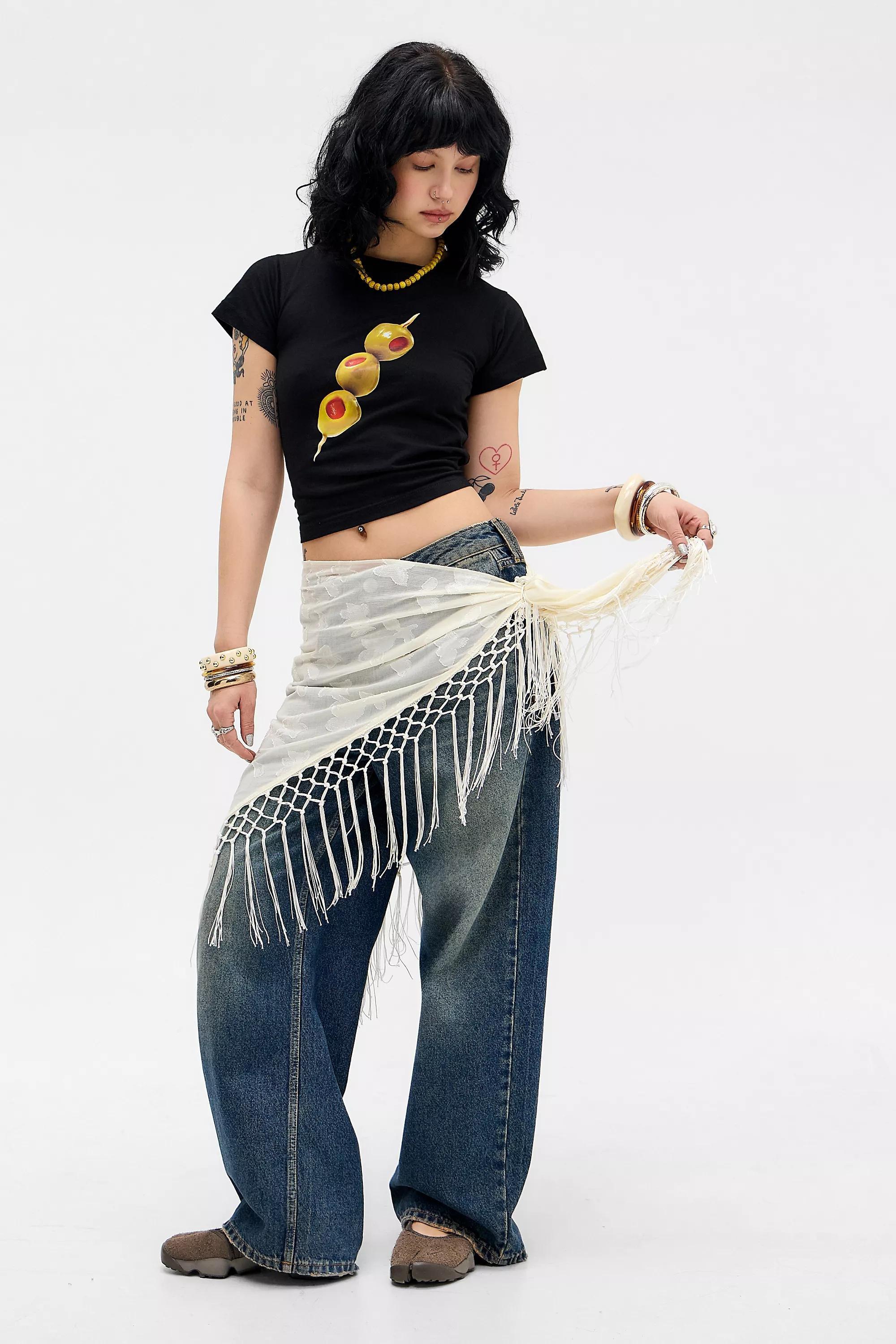 WHITE UO Fringed Shawl, WHT, large image number 1