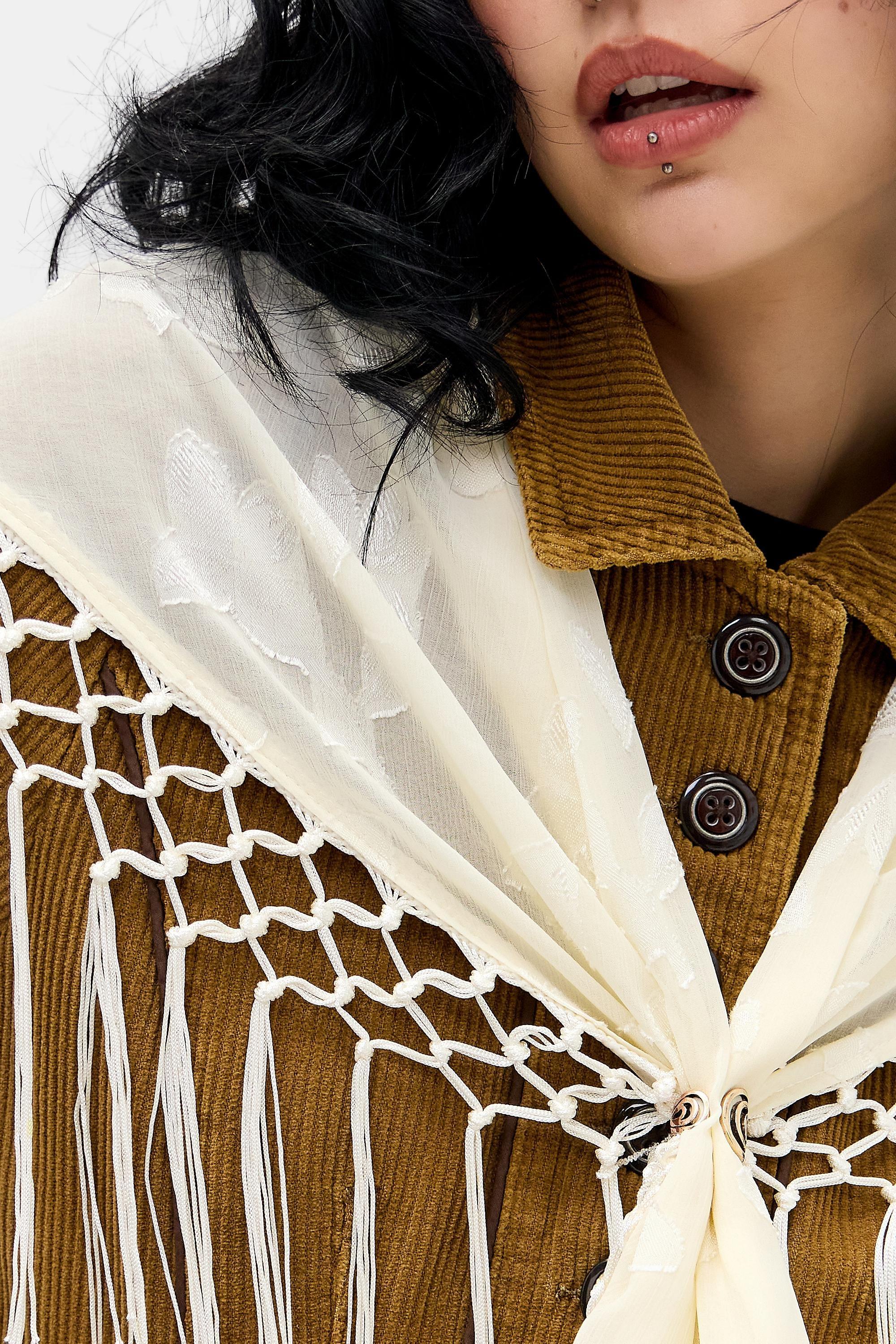 WHITE UO Fringed Shawl, WHT, medium