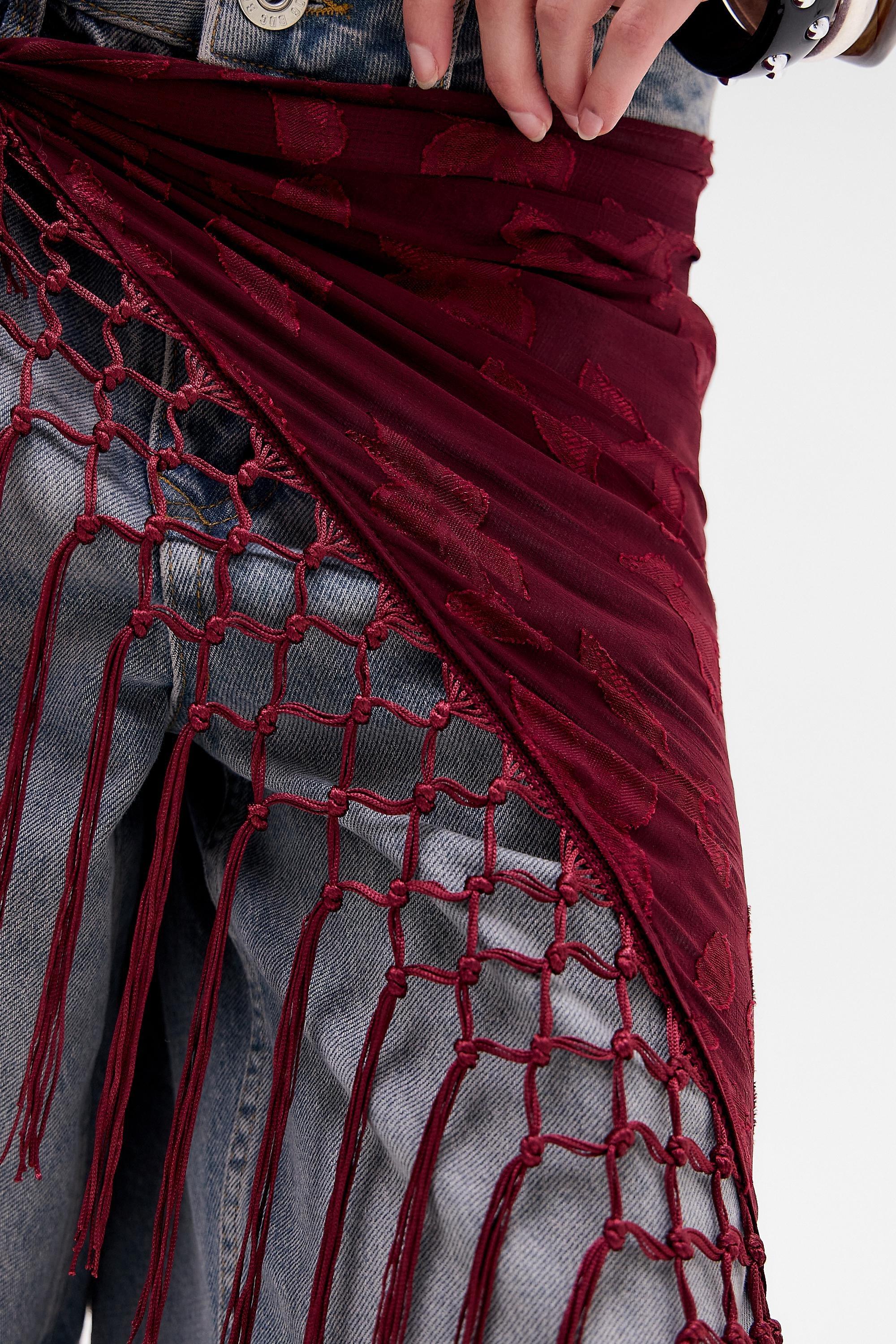 Wine Uo Fringed Shawl, WINE, large image number 4
