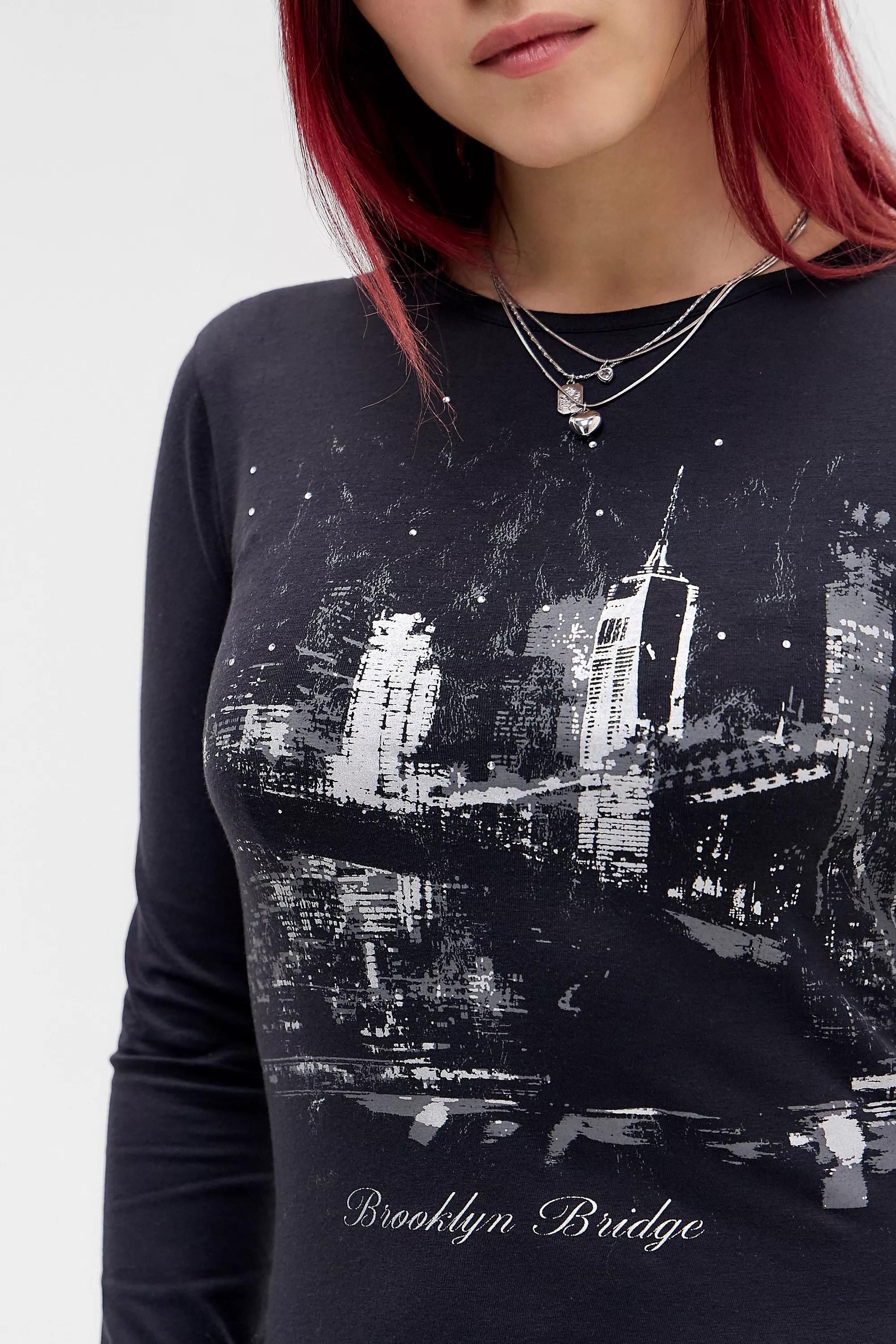 Black Daisy Street Midnight Brooklyn Long Sleeve T-Shirt, BLK, large image number 2