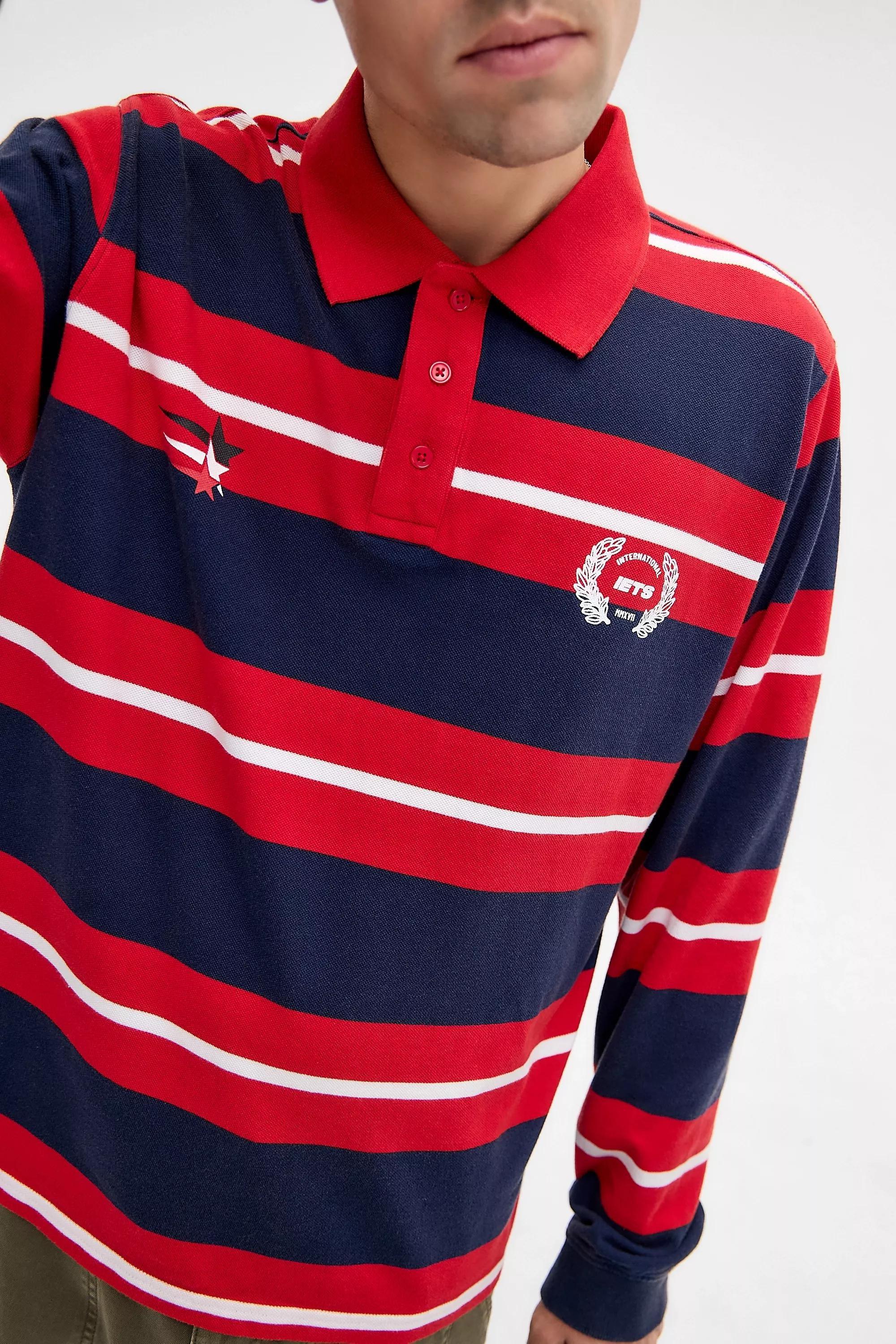 RED iets frans... Red Stripe Piquأ&copy; Polo Shirt, RED, large image number 1