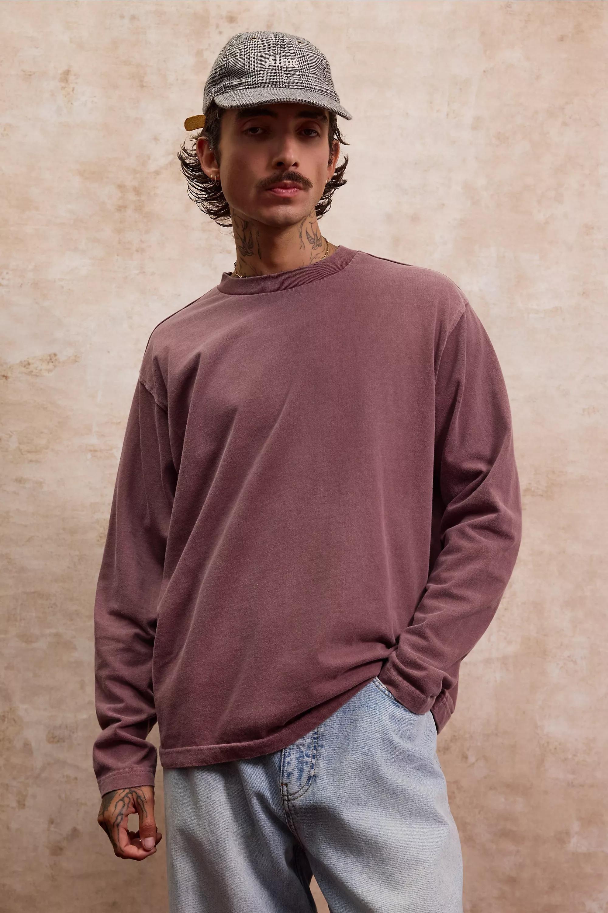 Burgundy Loom Long Sleeve T-Shirt, WINE, medium