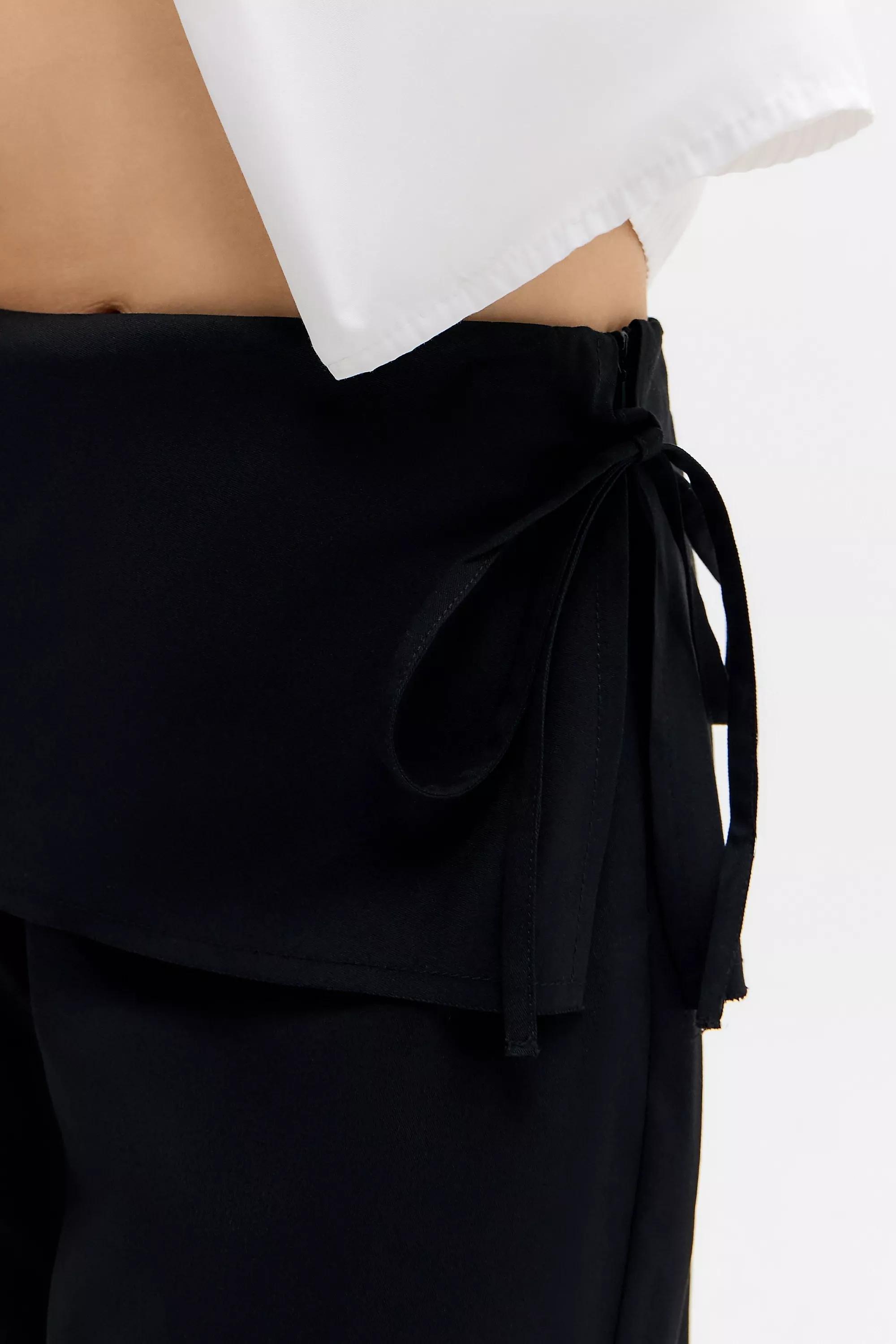 Black Uo Side Tie Skirt Trousers, BLK, large image number 2