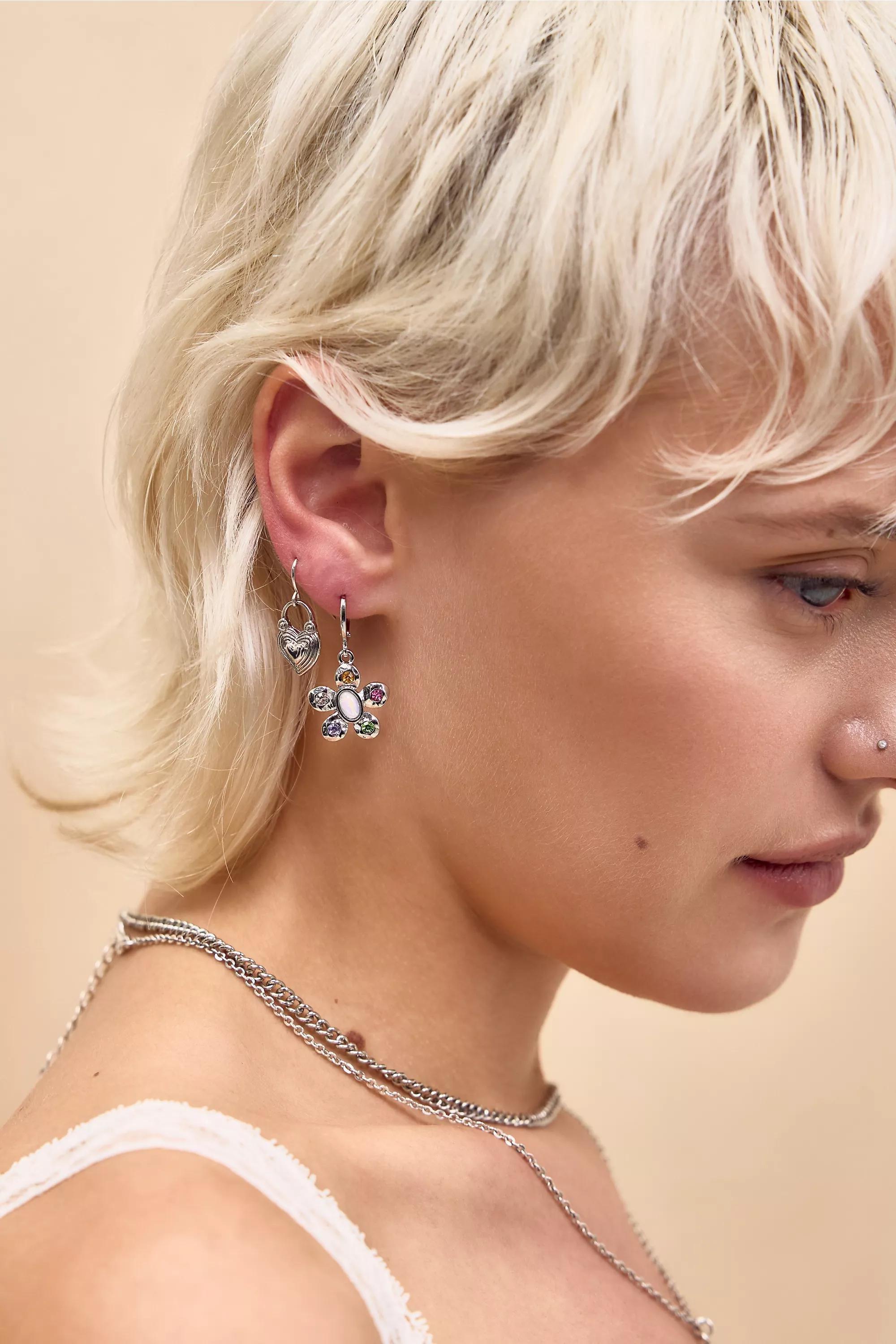 Silver Silence + Noise Flower Stacking Earrings, SLVR, large image number 1