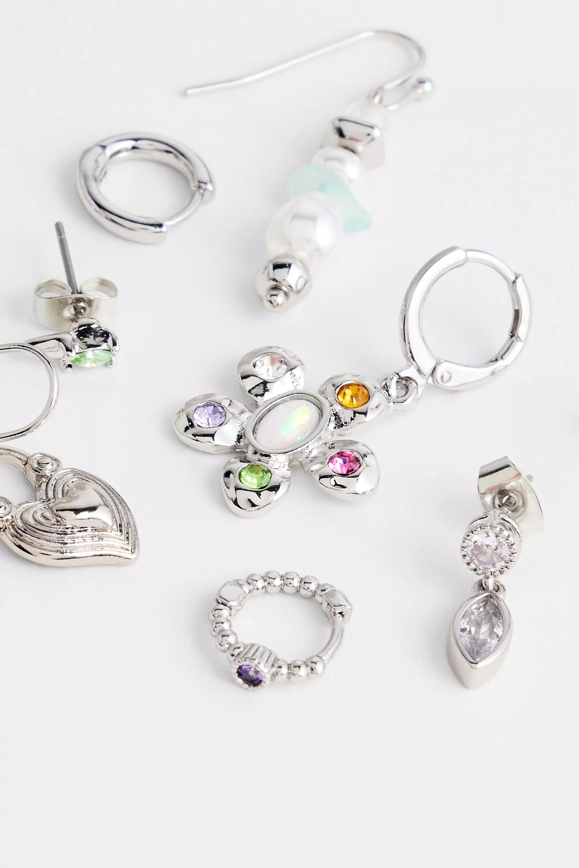 Silver Silence + Noise Flower Stacking Earrings, SLVR, large image number 3