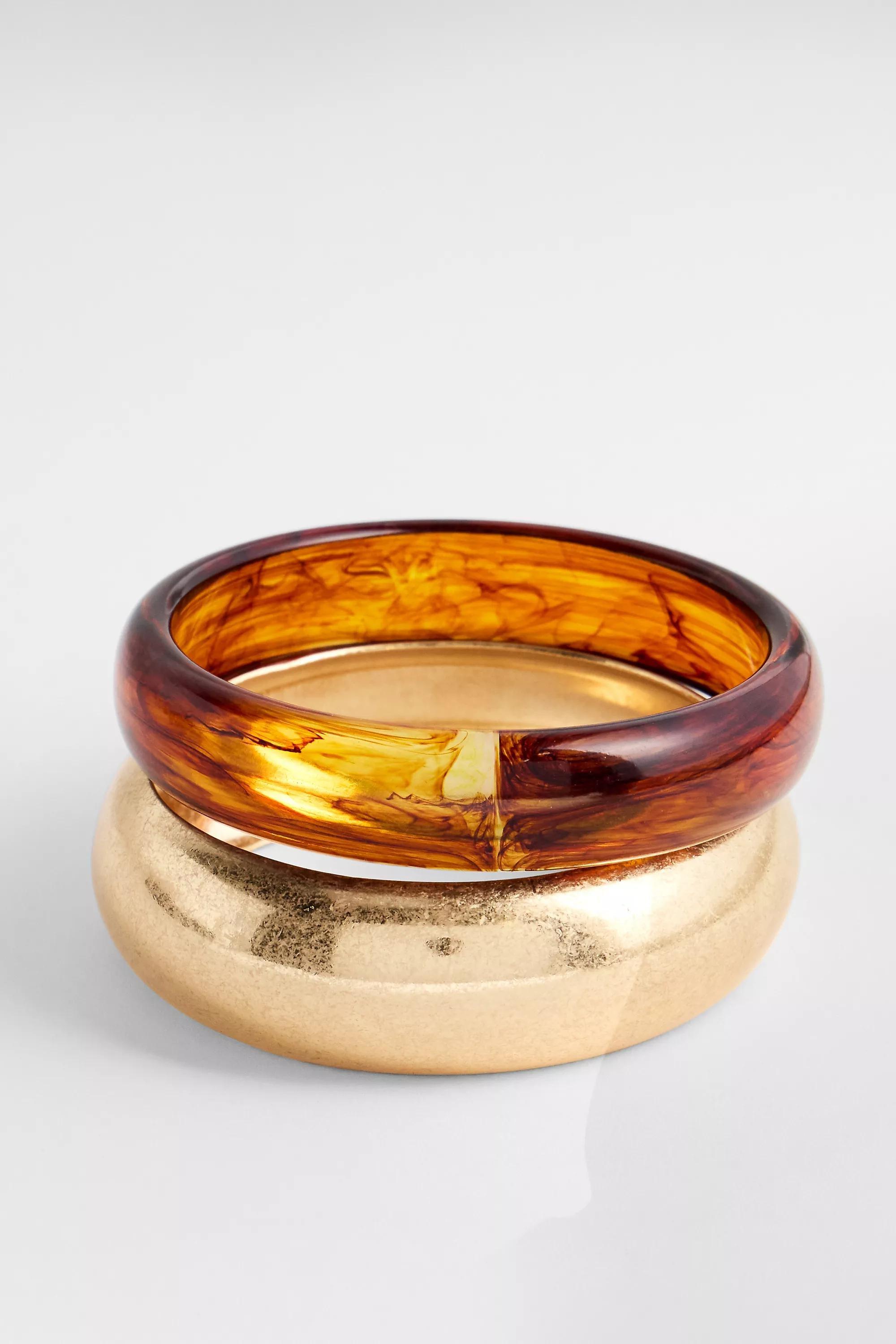 Gold Silence + Noise Brushed Bangles, Set Of 2, GOLD, medium