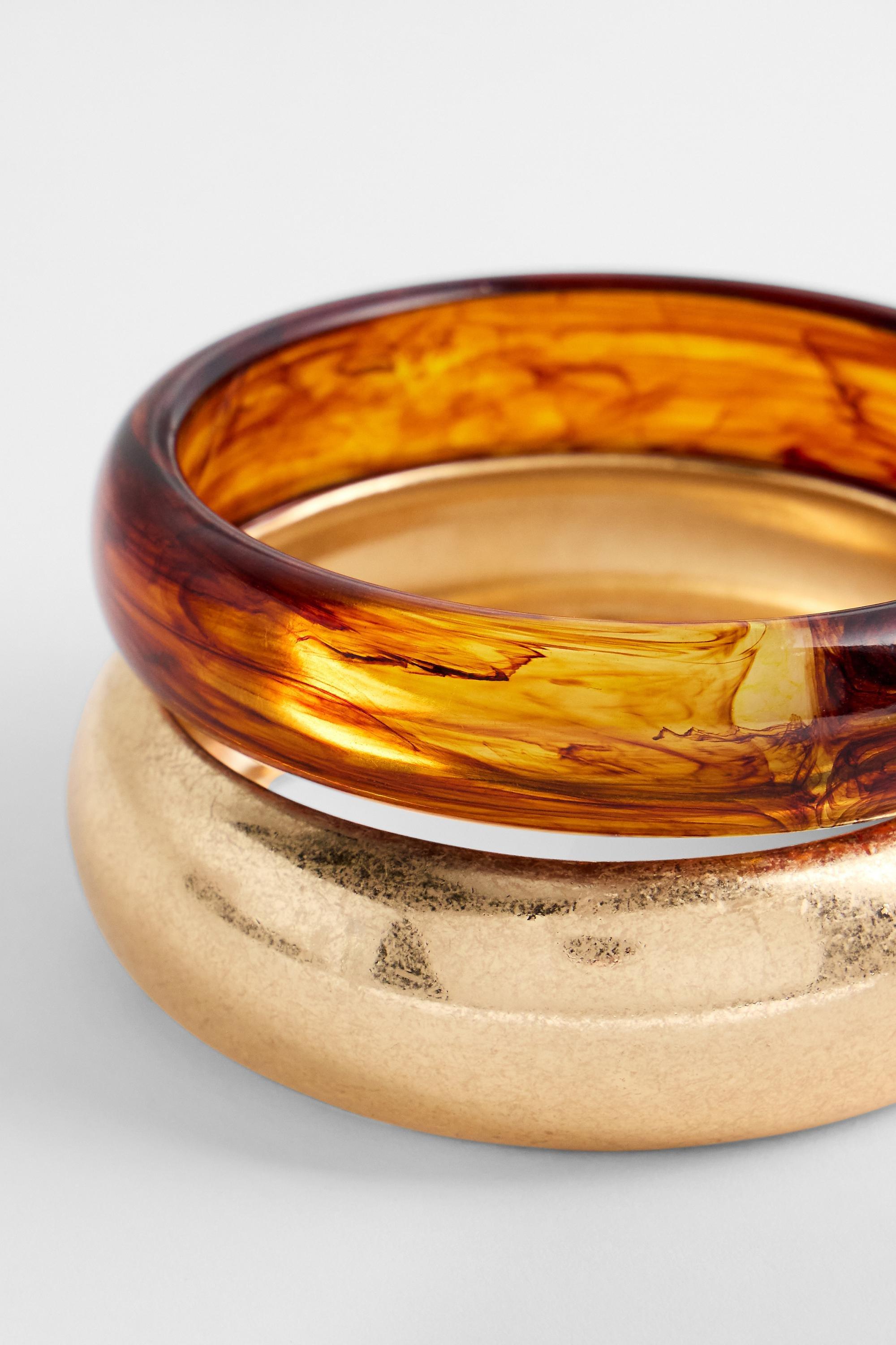 Gold Silence + Noise Brushed Bangles, Set Of 2, GOLD, medium