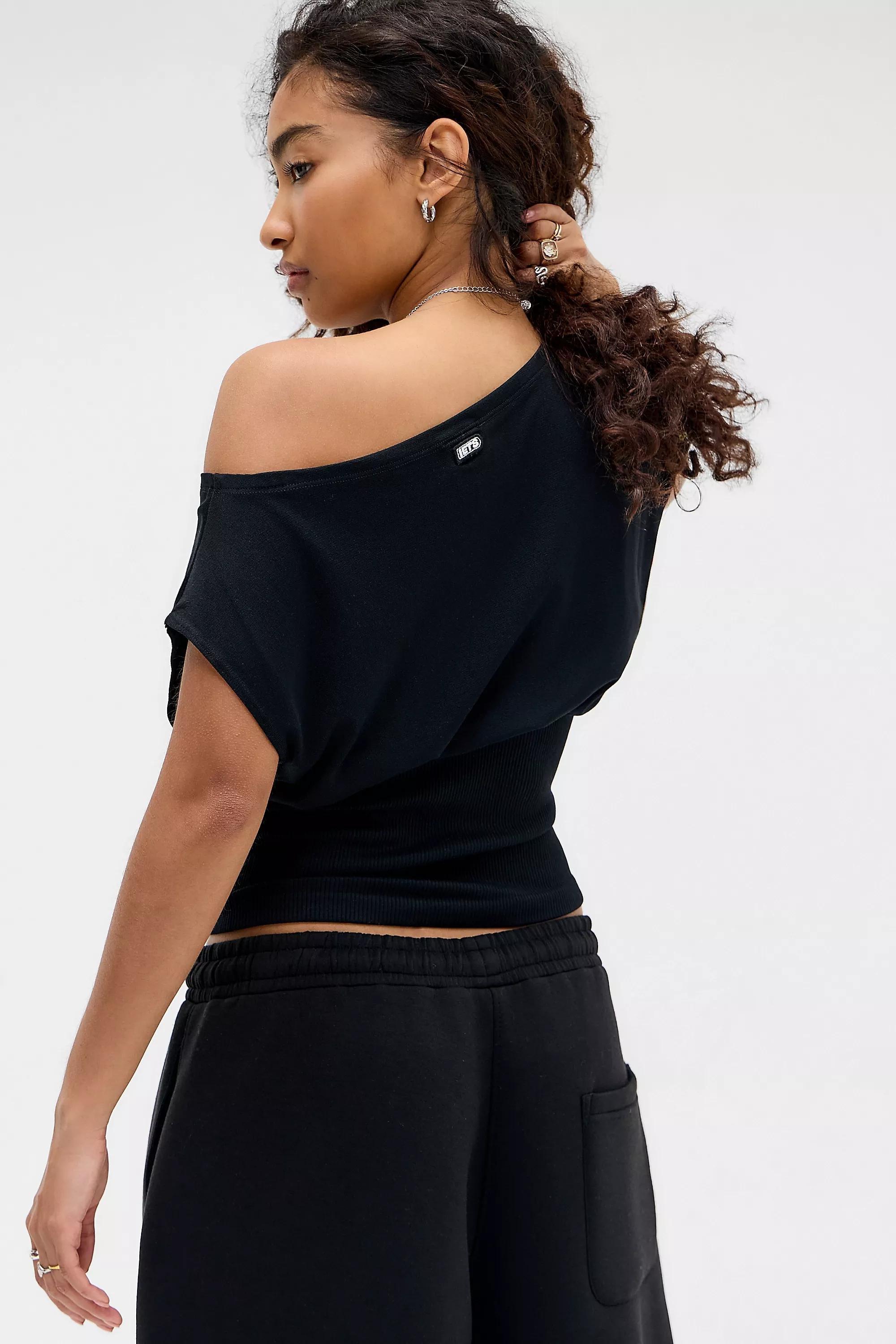 Black Iets Frans... Off-Shoulder Seamless Top, BLK, large image number 3