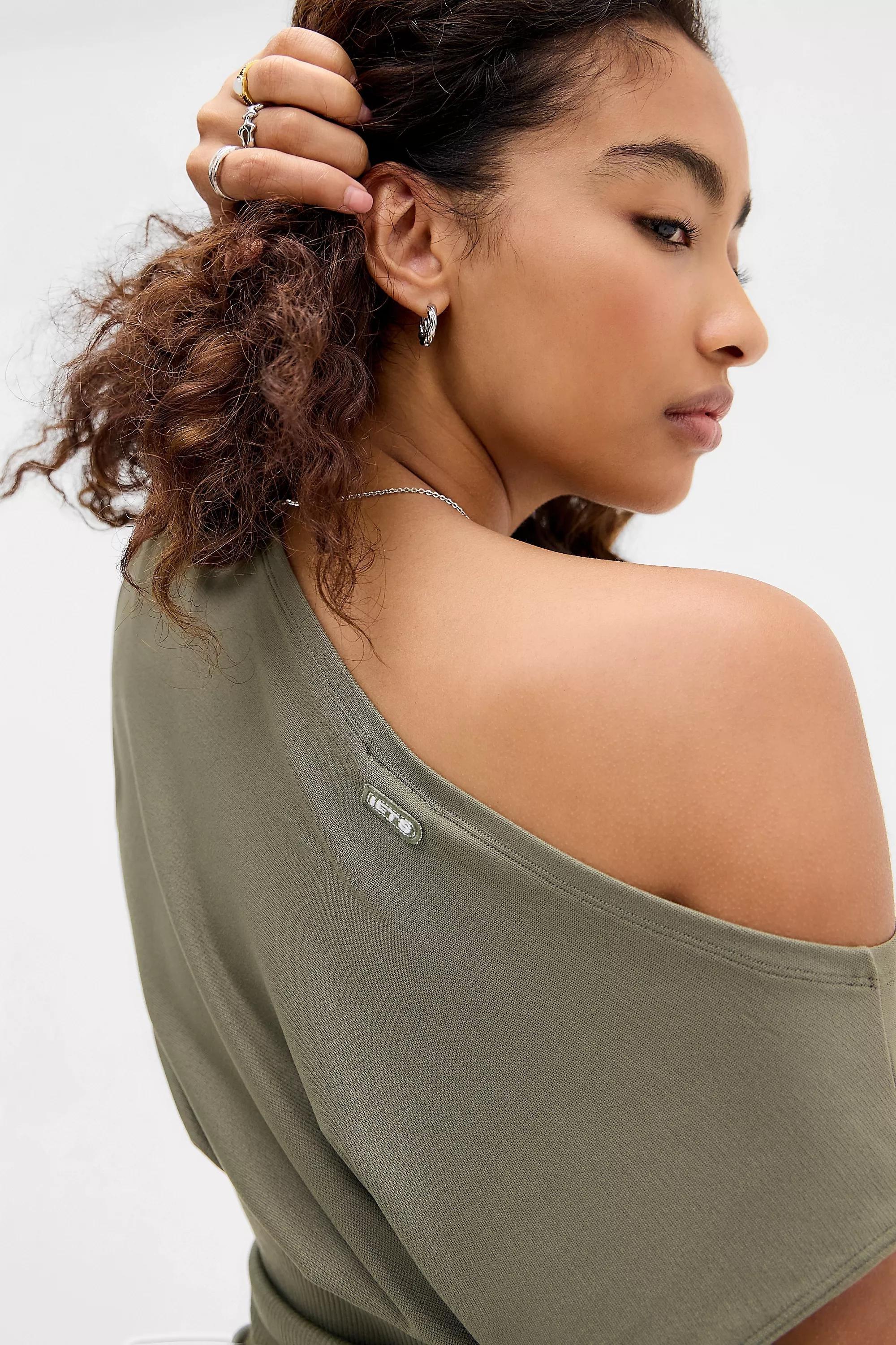 Khaki Iets Frans... Off-Shoulder Seamless Top, KHAKI, large image number 1