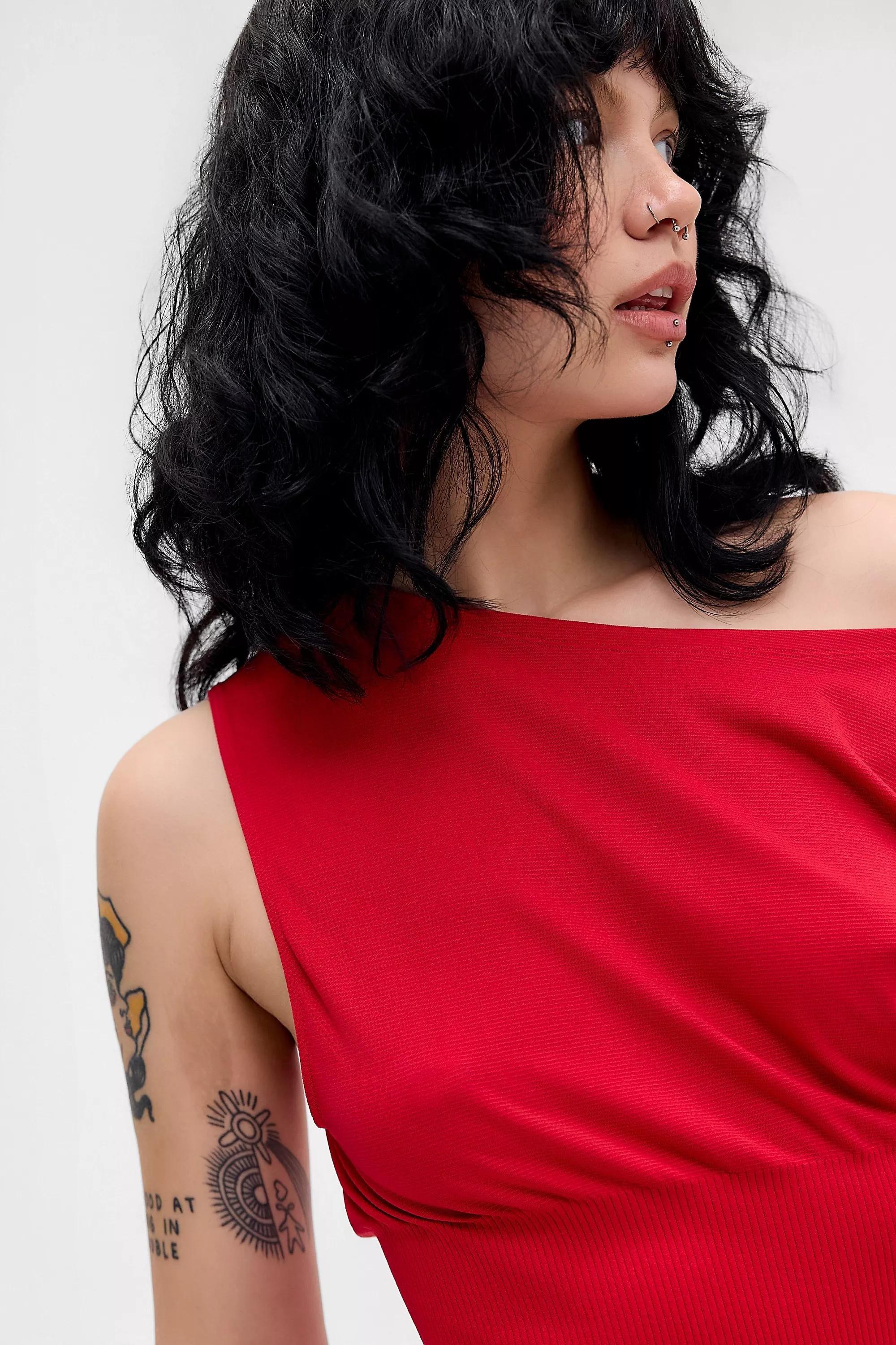 Red iets frans... Off-Shoulder Seamless Top, RED, large image number 2