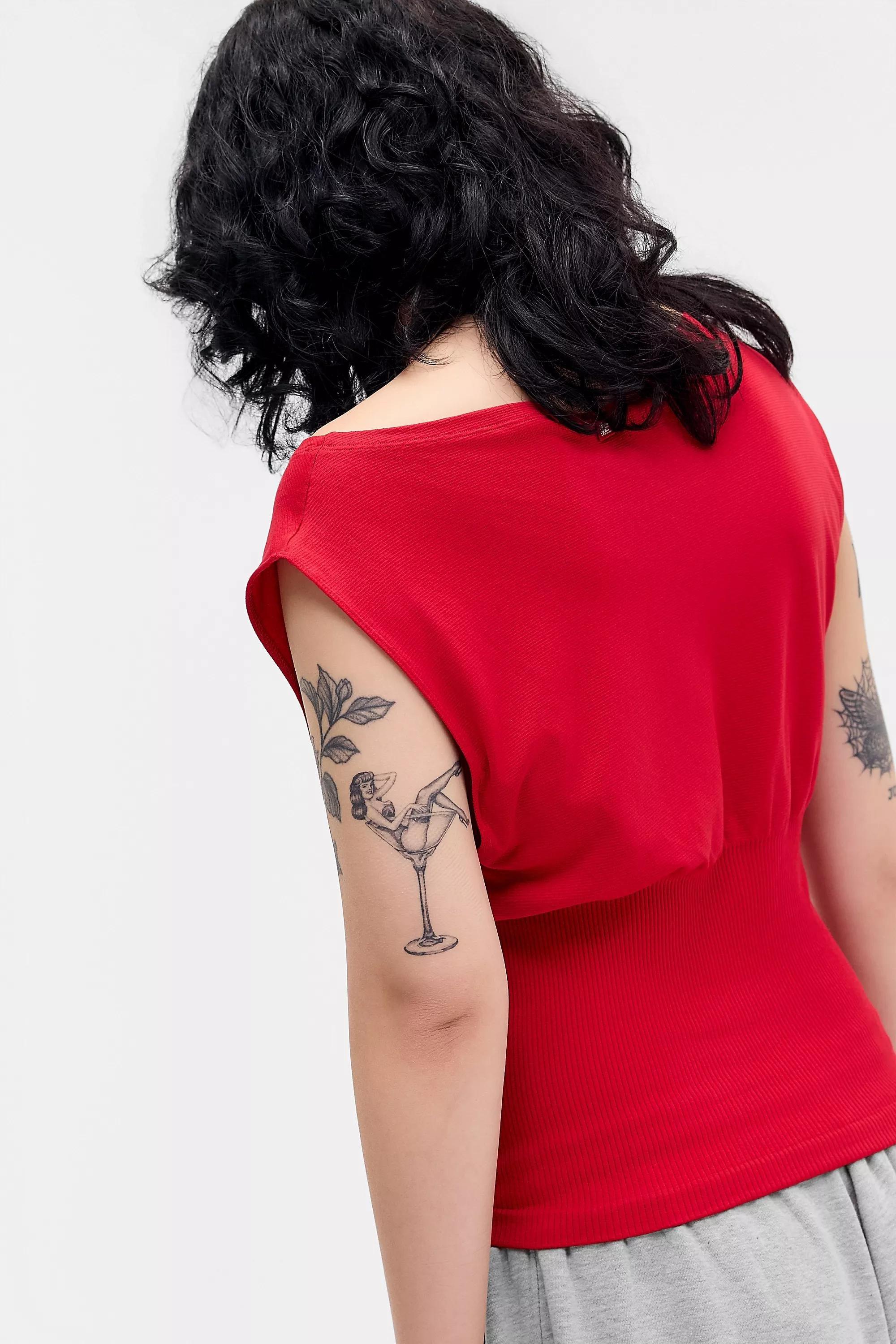 Red iets frans... Off-Shoulder Seamless Top, RED, large image number 3