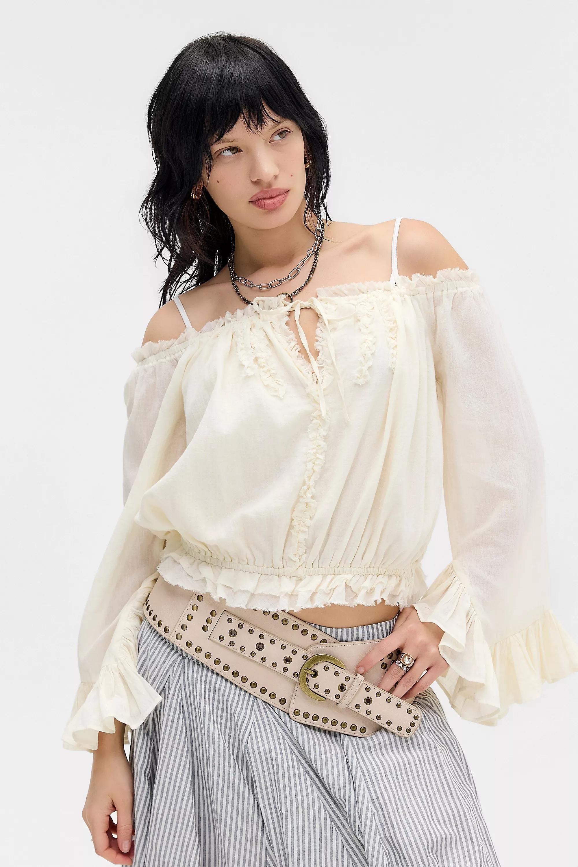 Beige Kimchi Blue Perry Prairie Bardot Blouse, IVRY, large image number 0