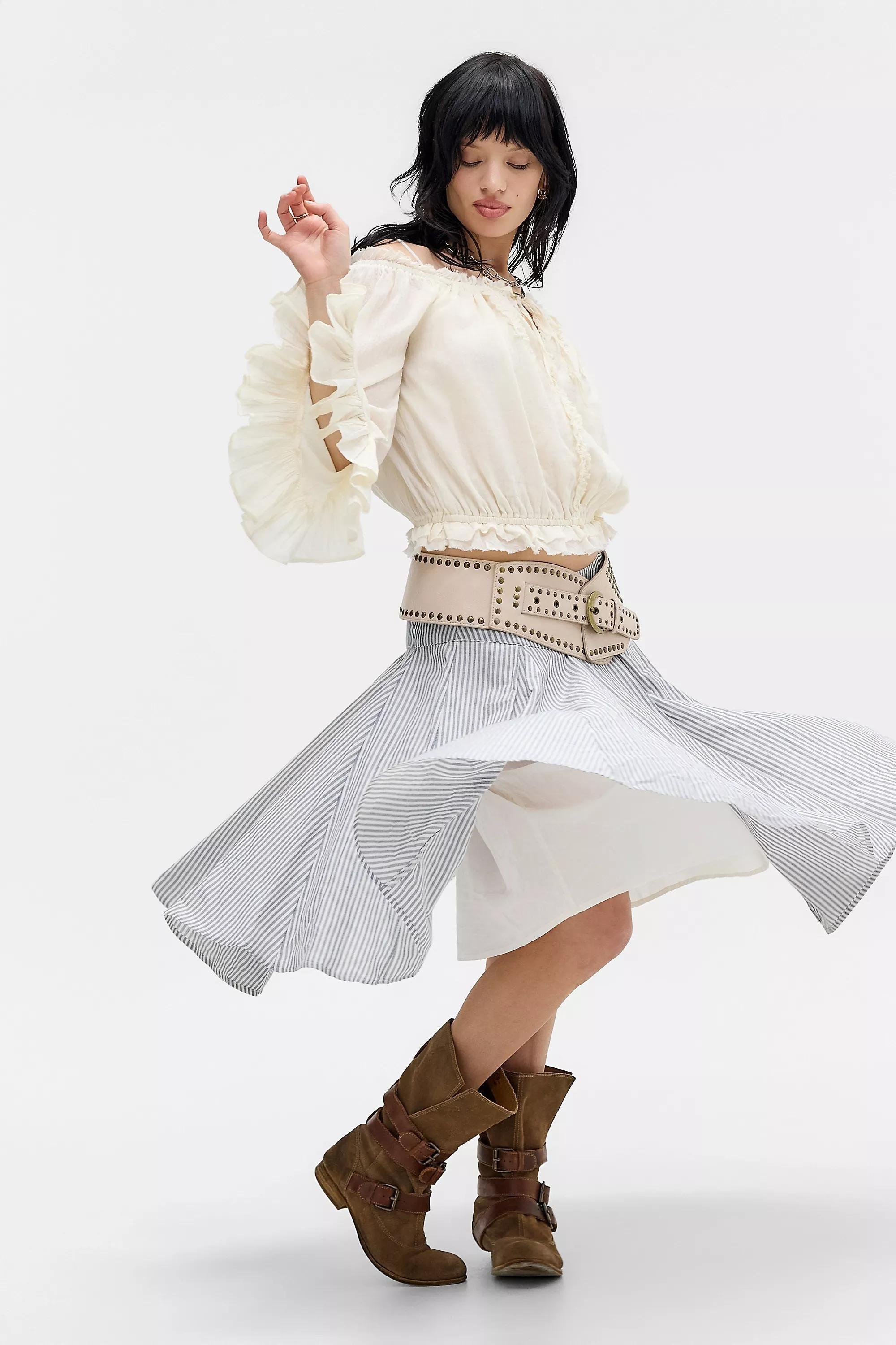Beige Kimchi Blue Perry Prairie Bardot Blouse, IVRY, large image number 1
