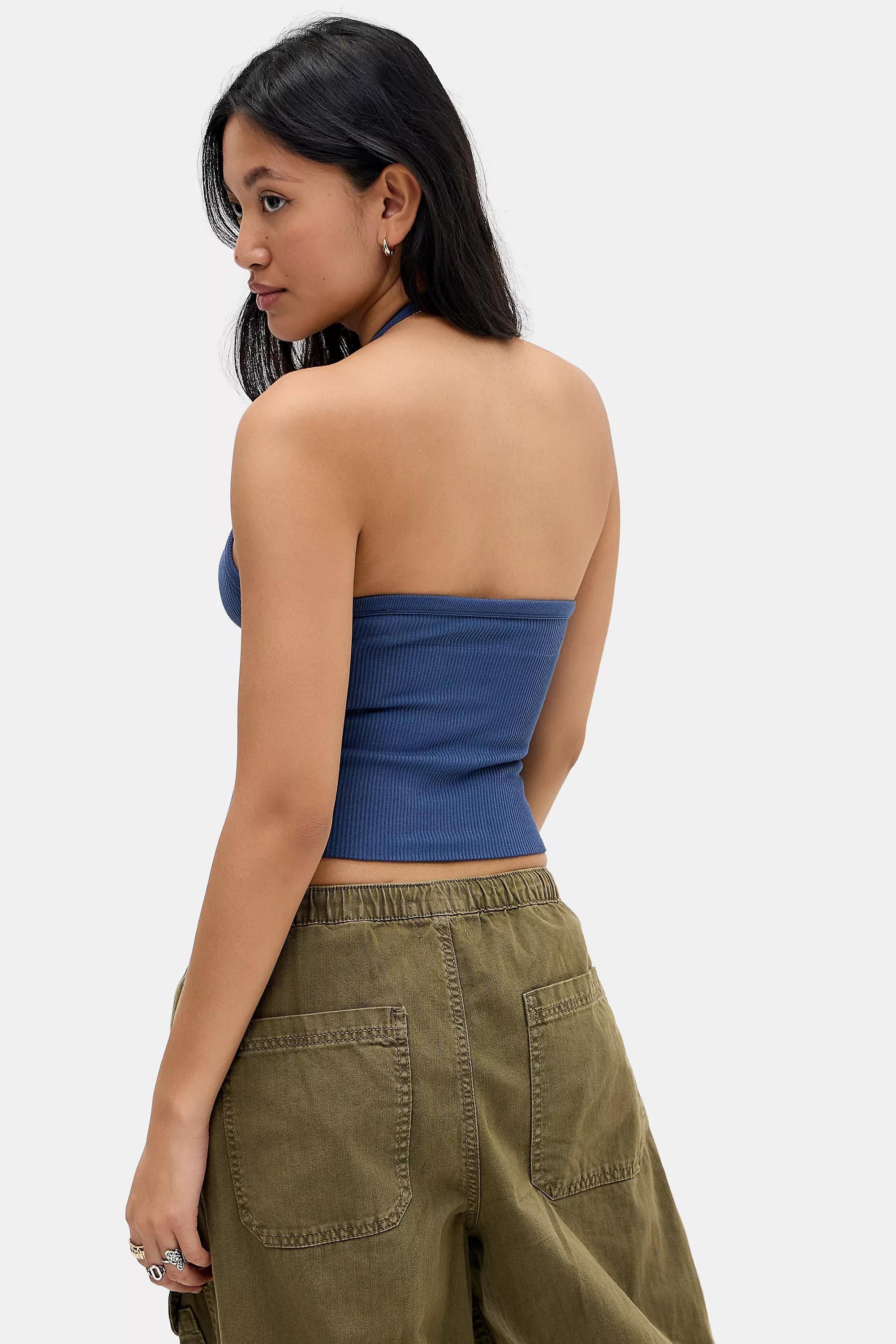 Navy Out From Under Andi Halterneck Button Vest Top, NAVY, large image number 3