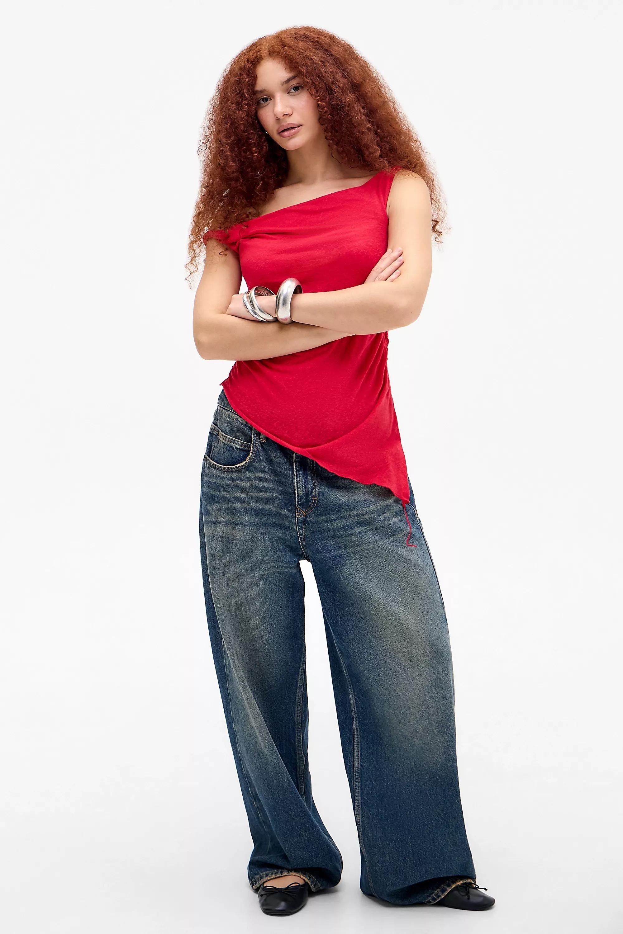 Red Silence + Noise Peggy Asymmetric Top, RED, large image number 2