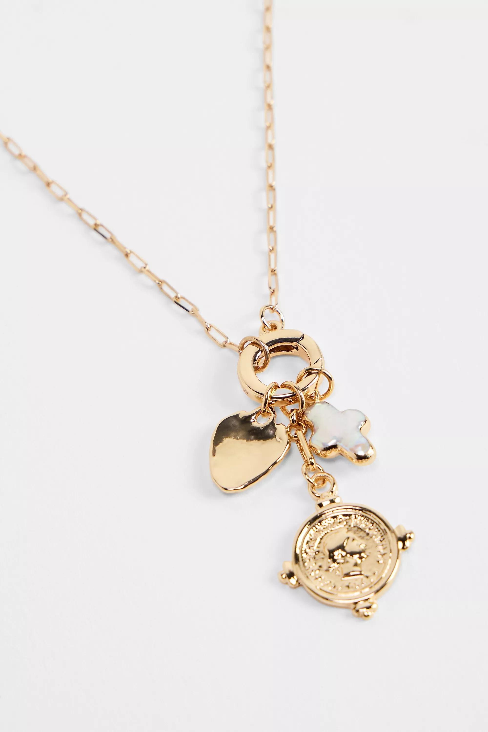 GOLD Silence + Noise Coin Charm Pendant Necklace, GOLD, large image number 0