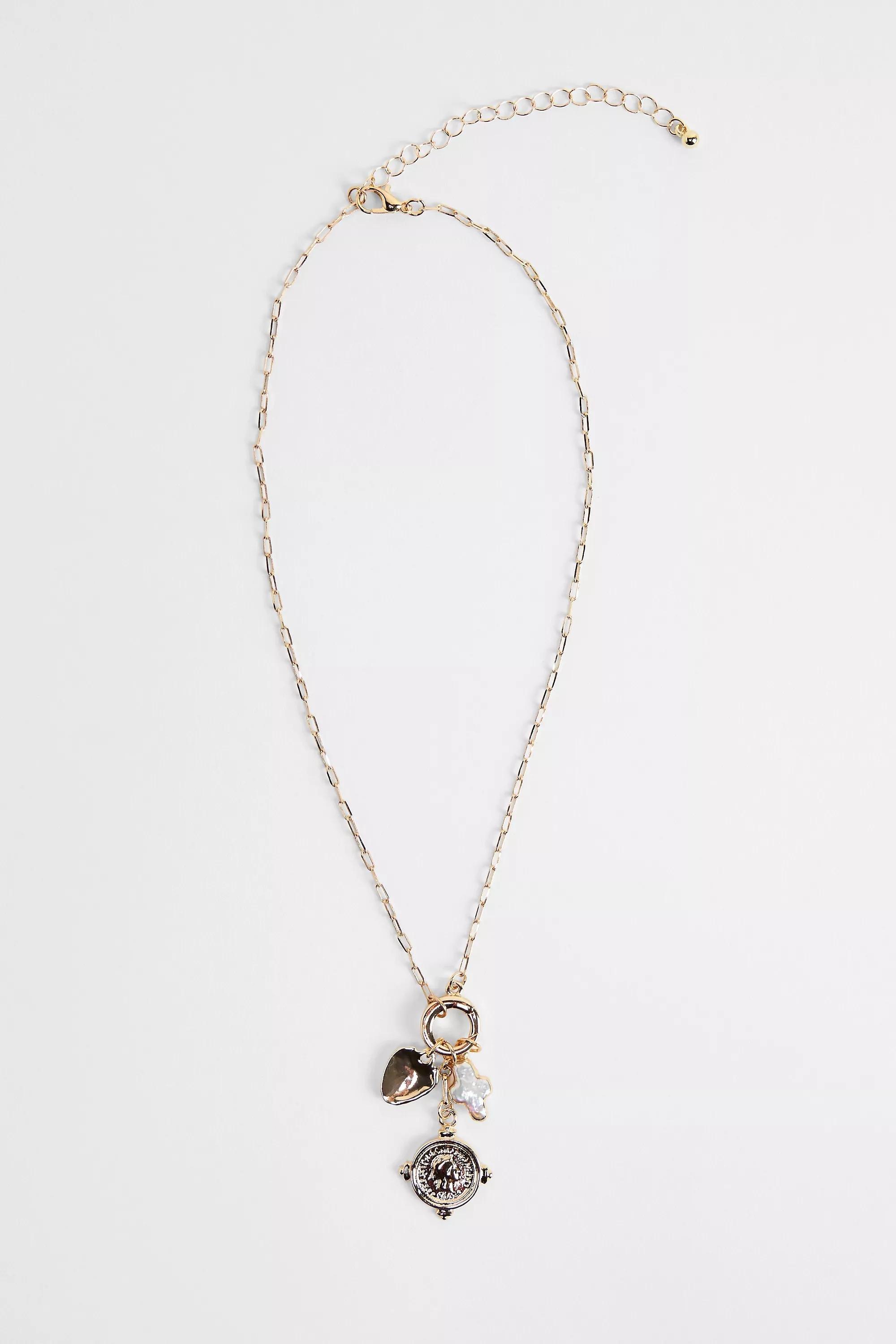 GOLD Silence + Noise Coin Charm Pendant Necklace, GOLD, medium