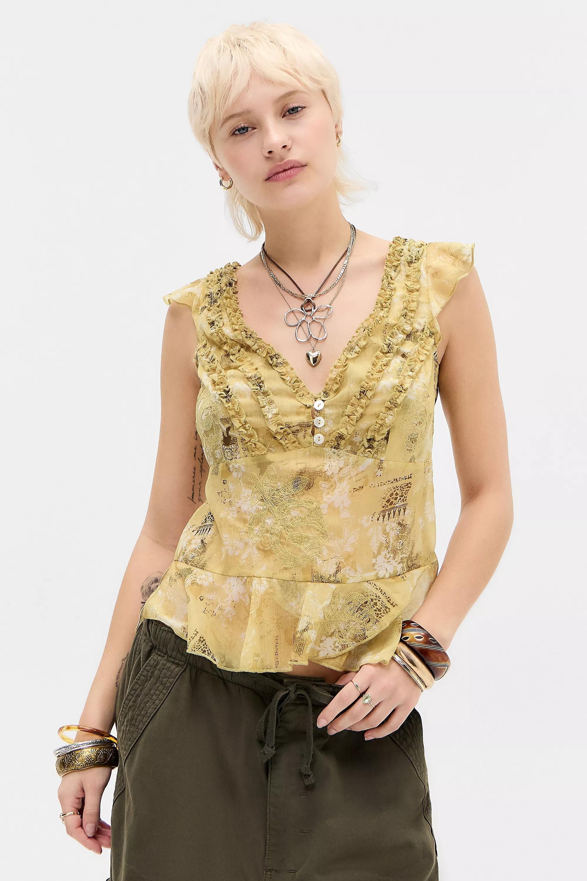 Yellow Kimchi Blue Ruffle Blouse, YEL, large image number 0