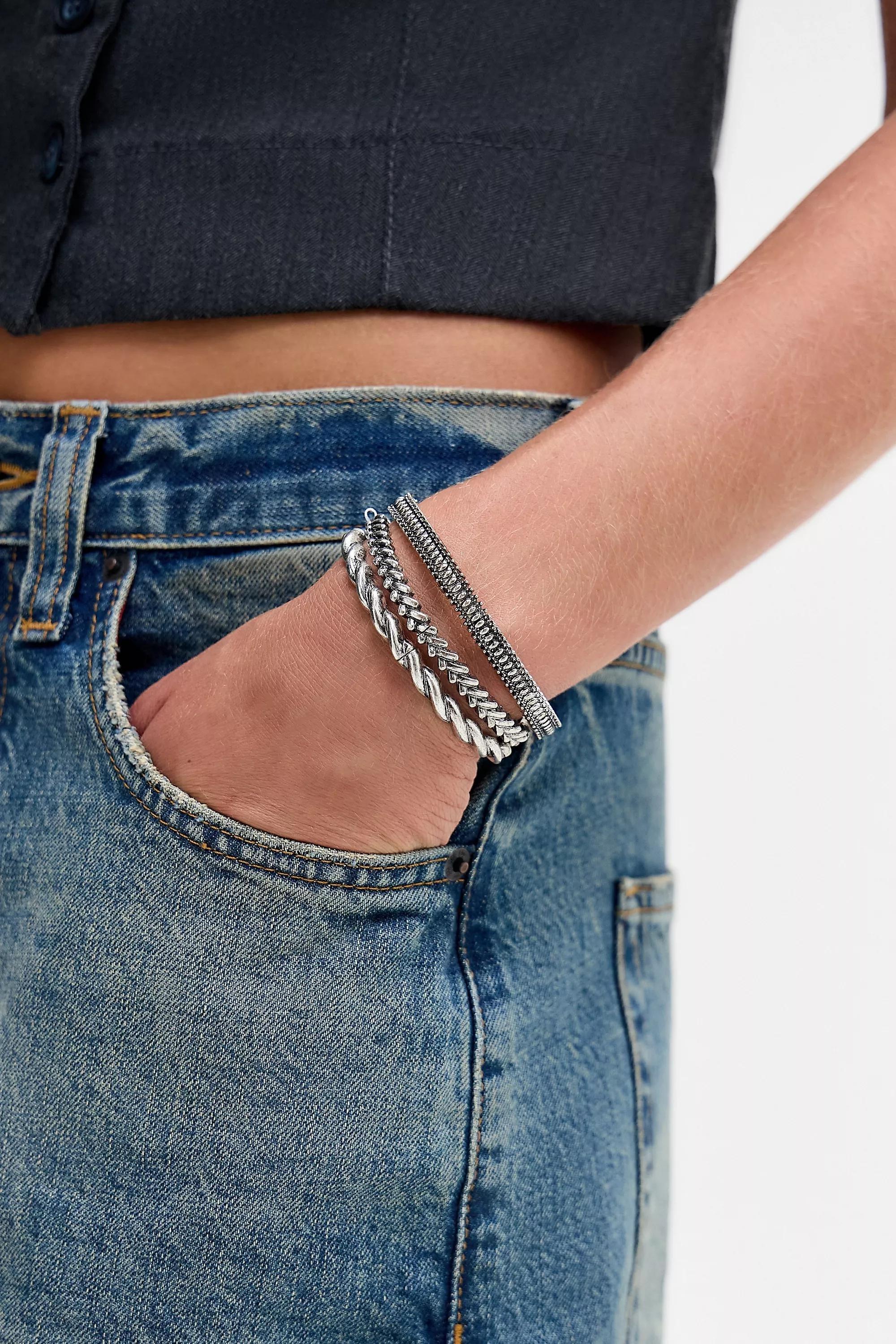 Silver Silence + Noise Stretchy Bangles, Set Of 3, SLVR, large image number 0