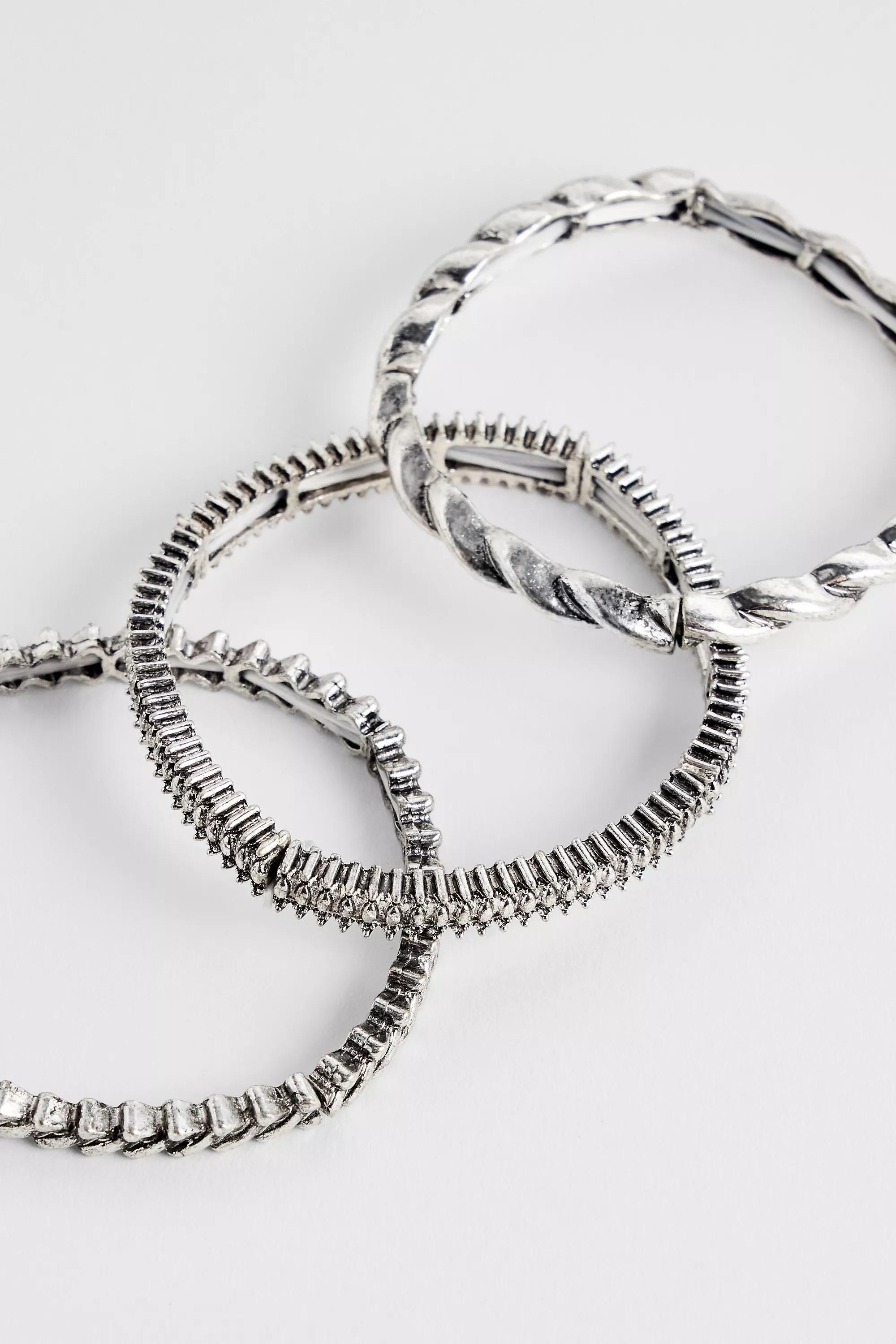 Silver Silence + Noise Stretchy Bangles, Set Of 3, SLVR, large image number 1