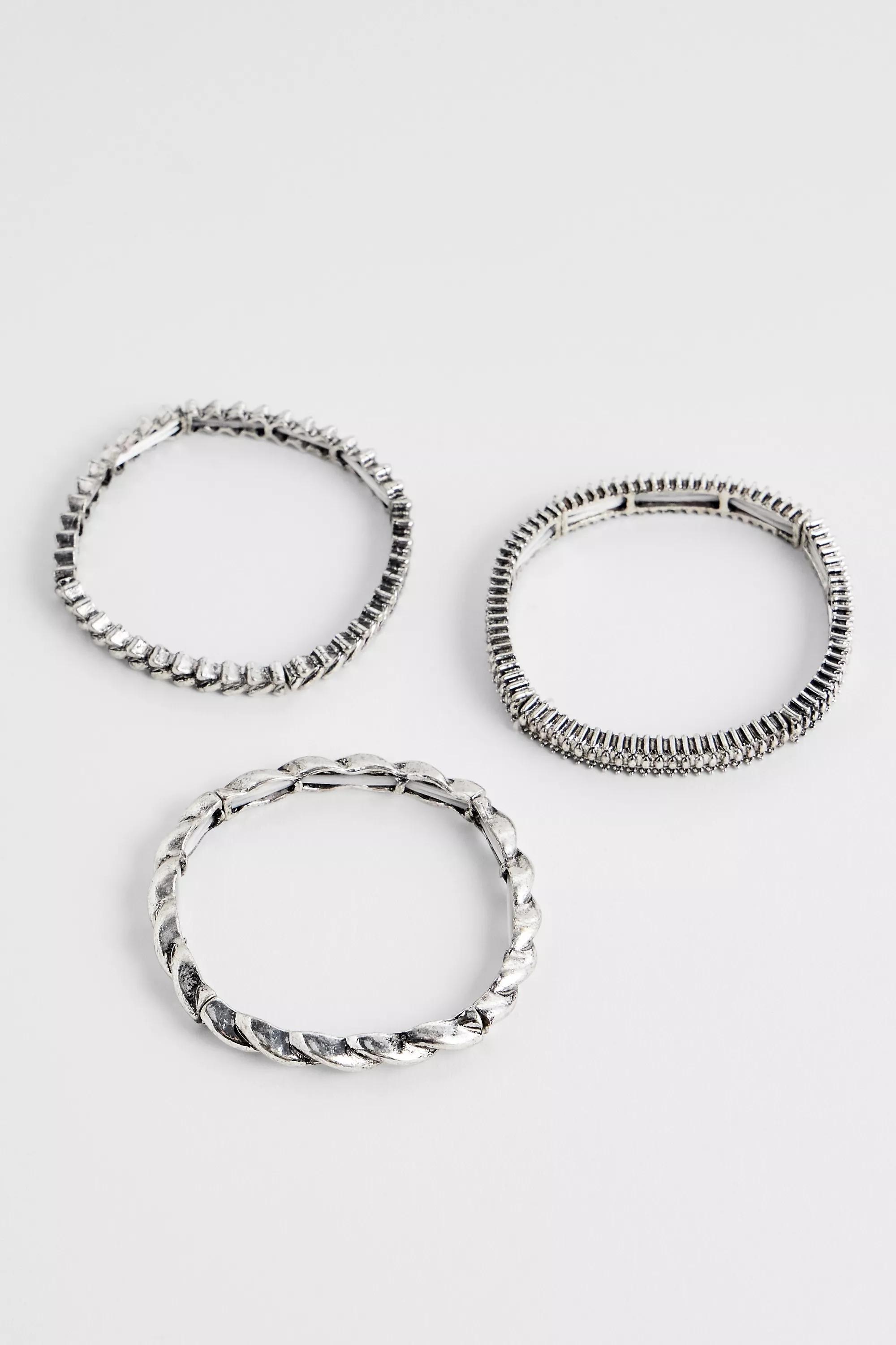 Silver Silence + Noise Stretchy Bangles, Set Of 3, SLVR, large image number 2