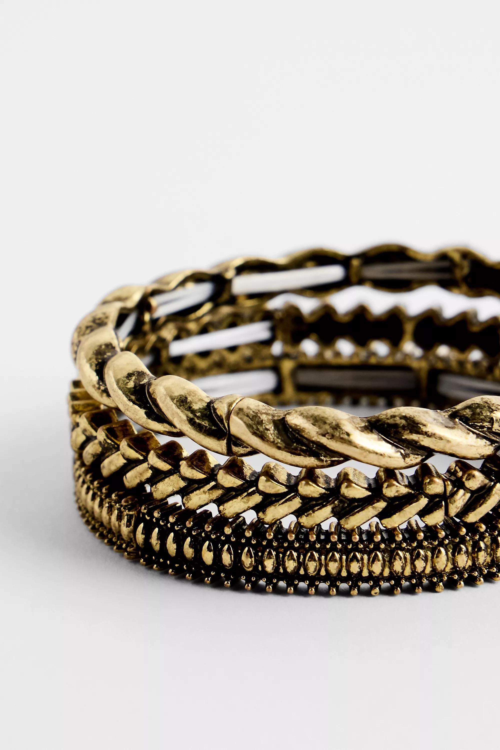 Gold Silence + Noise Stretchy Bangles, Set Of 3, GOLD, large image number 1