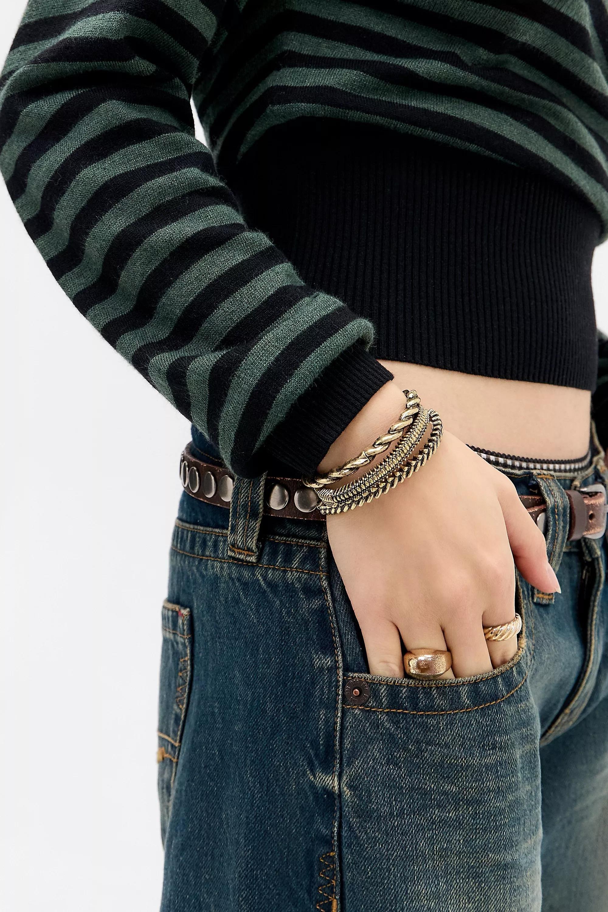 Gold Silence + Noise Stretchy Bangles, Set Of 3, GOLD, large image number 2