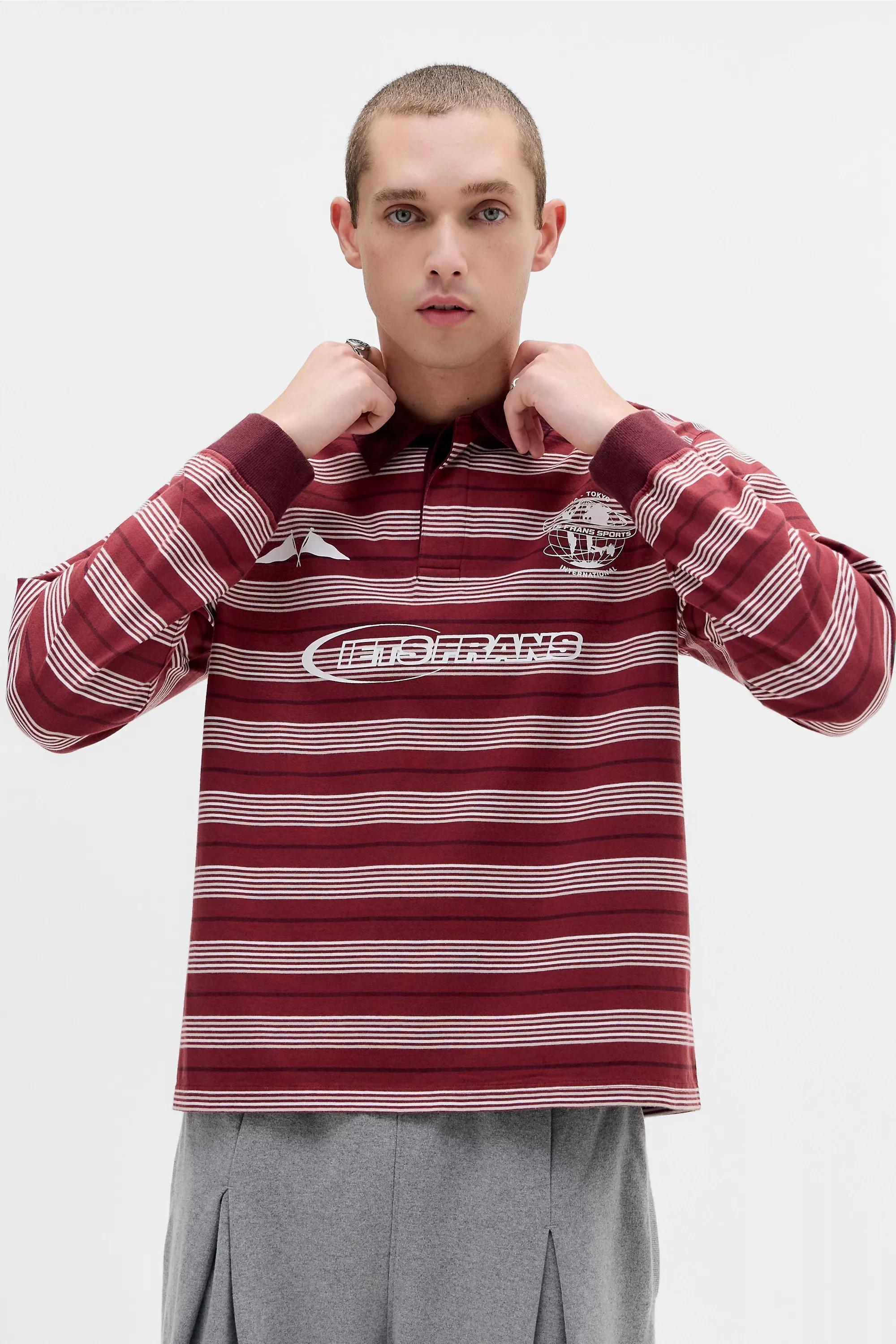 Burgundy iets frans... Stripe Long Sleeve Polo Shirt, WINE, large image number 0