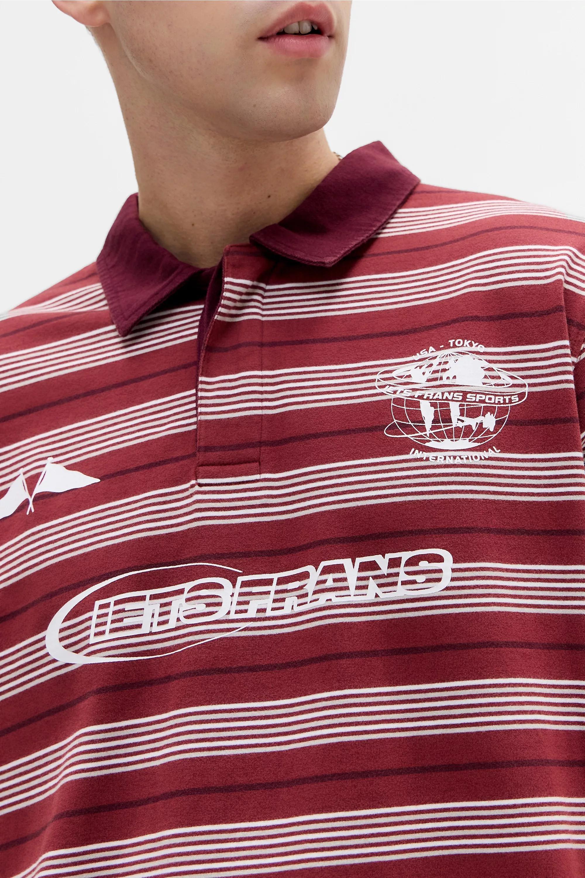 Burgundy iets frans... Stripe Long Sleeve Polo Shirt, WINE, large image number 1
