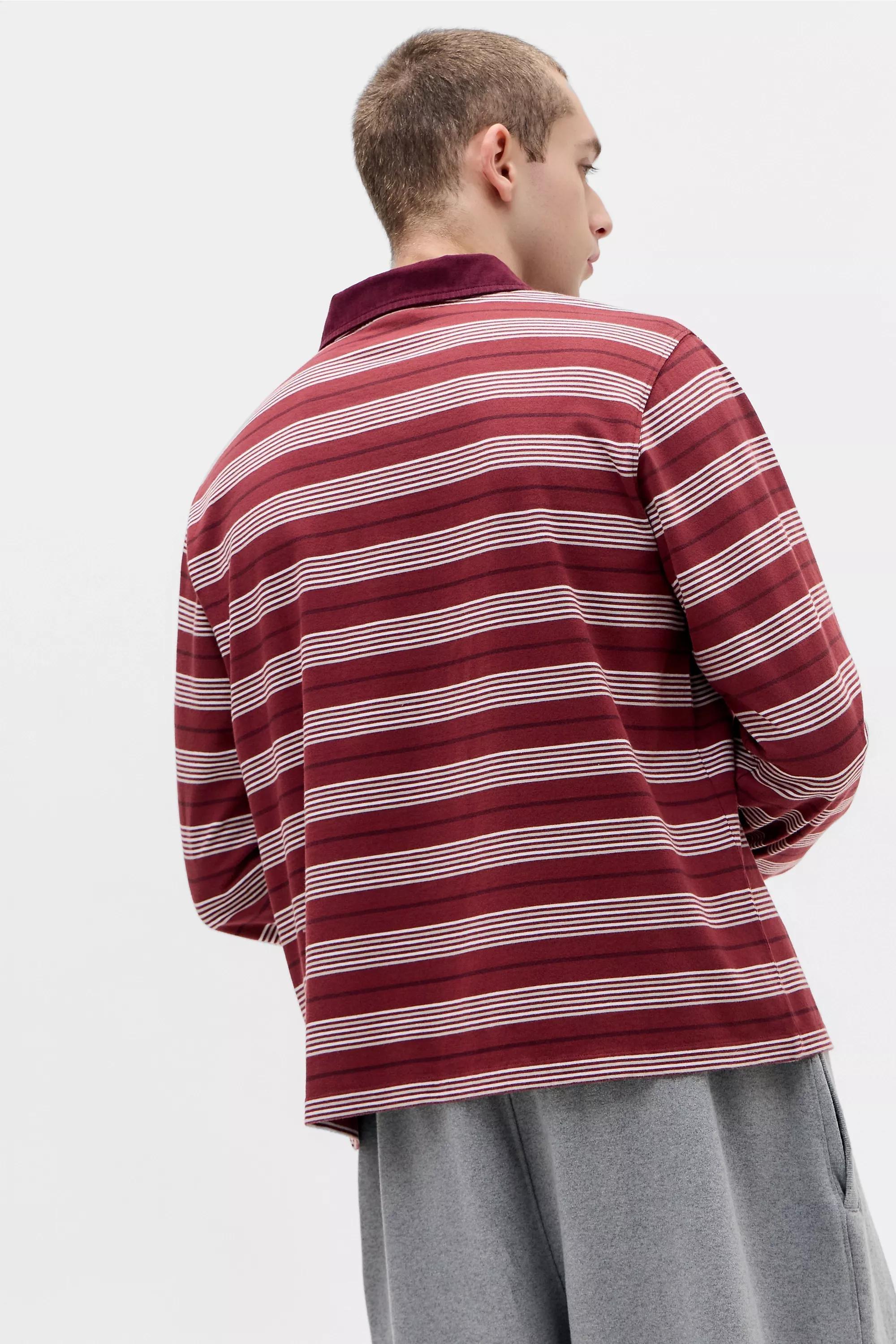 Burgundy iets frans... Stripe Long Sleeve Polo Shirt, WINE, large image number 3