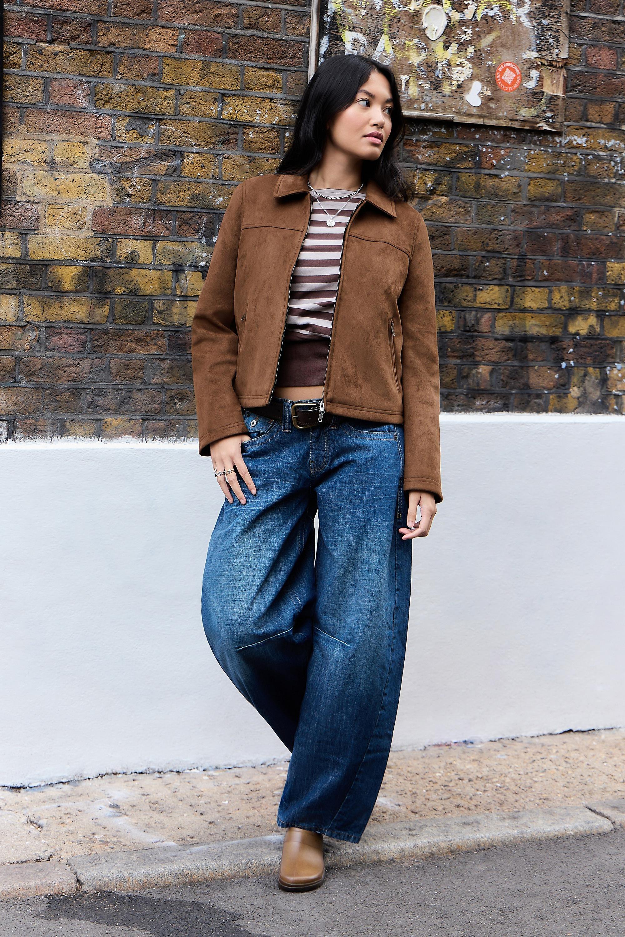 Brown Bdg Zip-Through Faux Suede Jacket, BRN, large image number 2