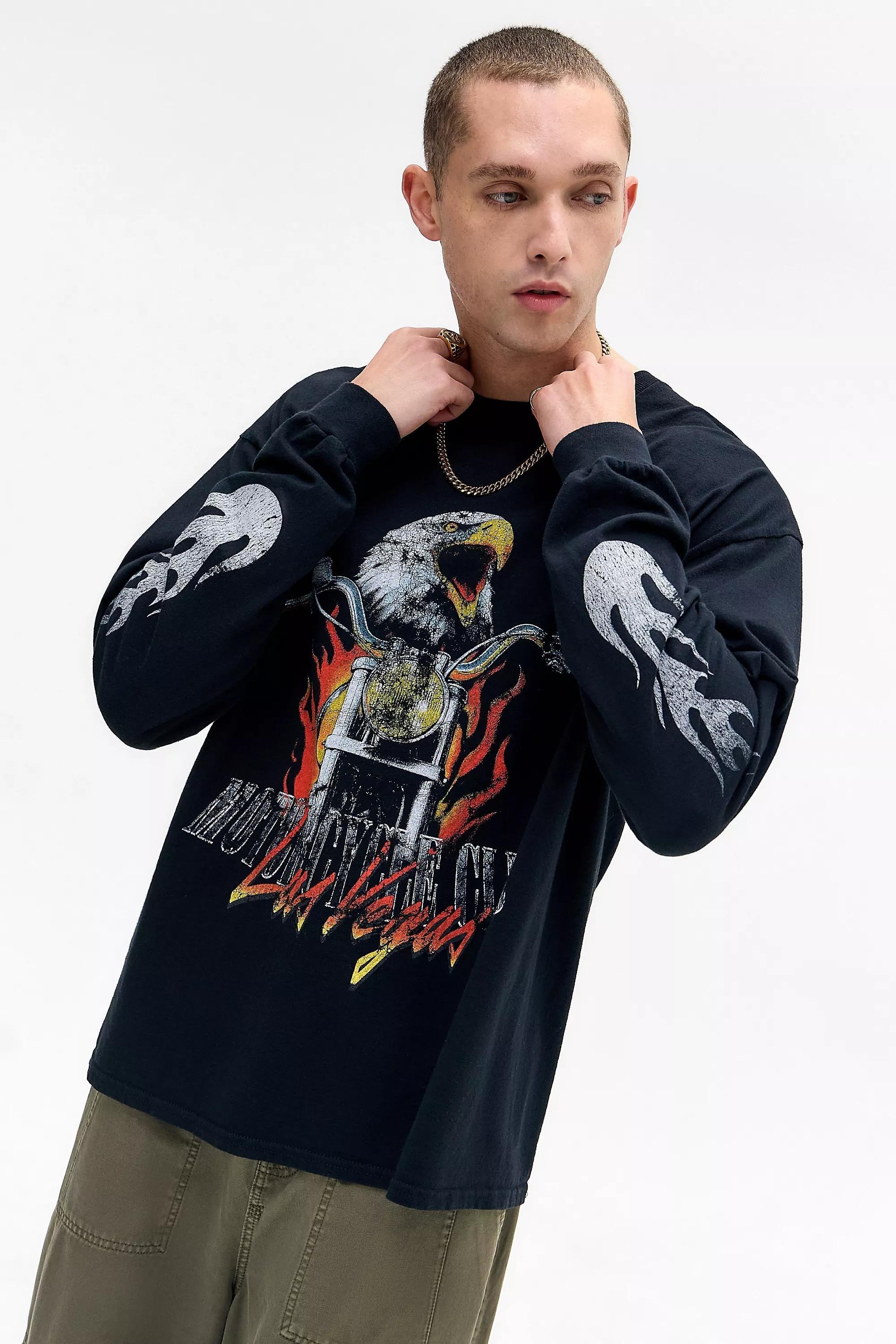 BLACK UO Eagle Flame Motorbike T-Shirt, BLK, large image number 0