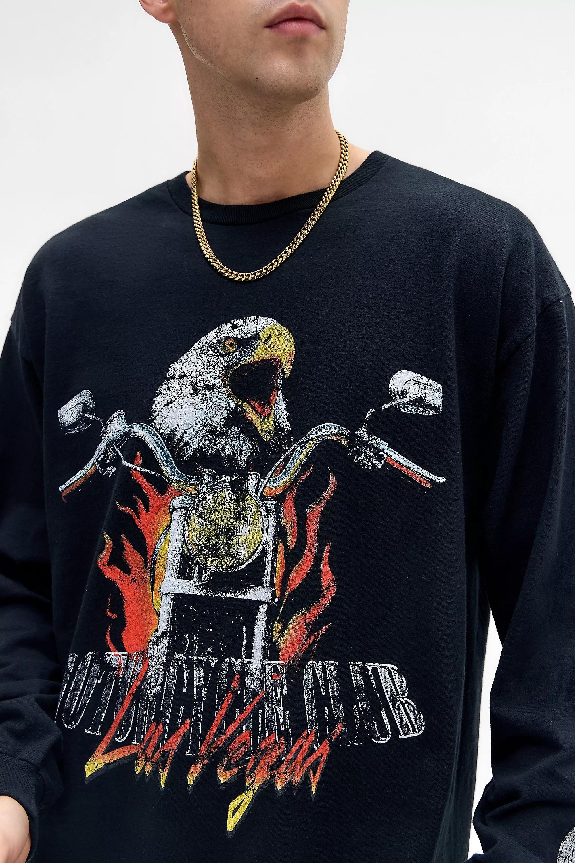 BLACK UO Eagle Flame Motorbike T-Shirt, BLK, large image number 1