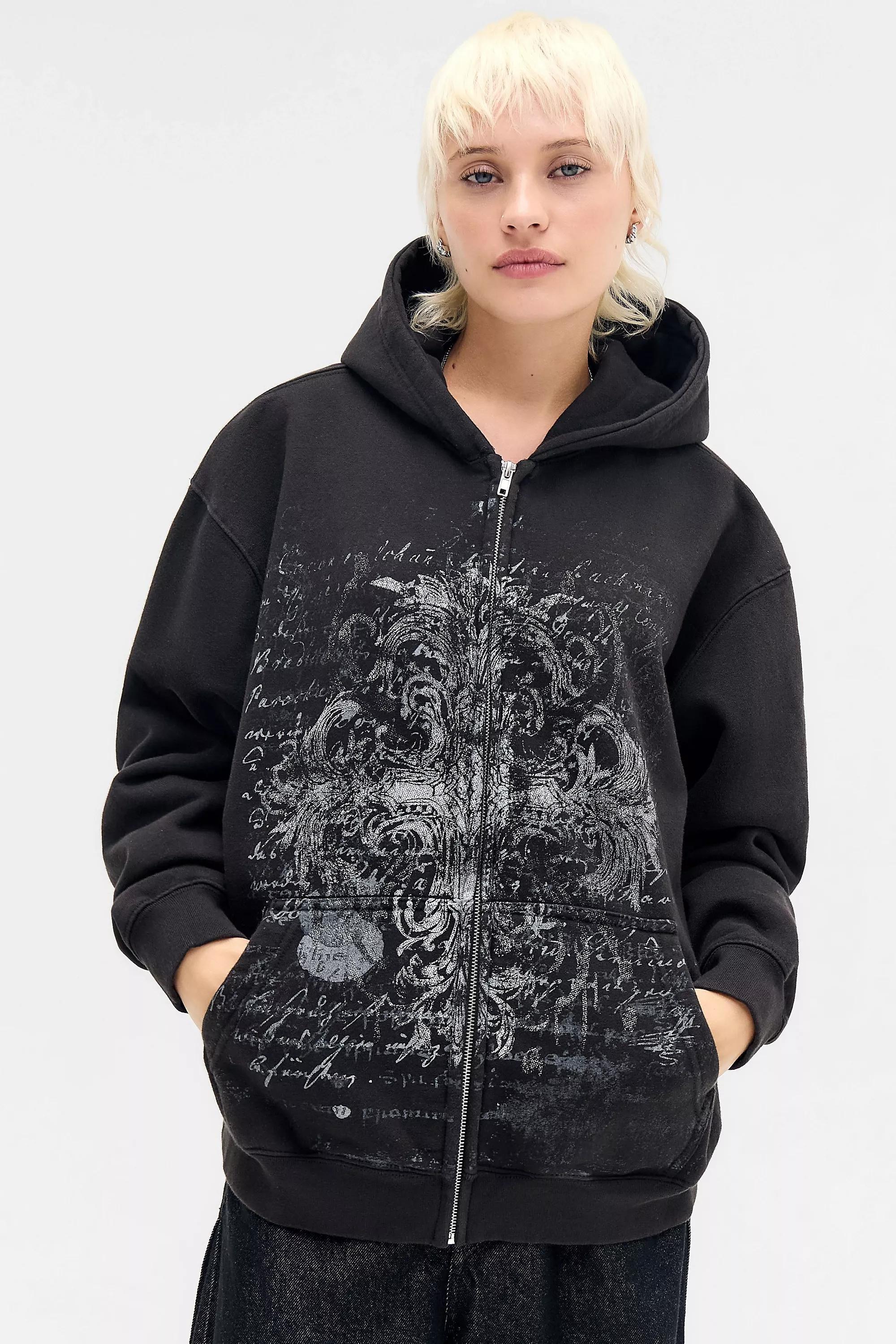 Black Uo Grunge Script Zip-Through Hoodie, BLK, large image number 0