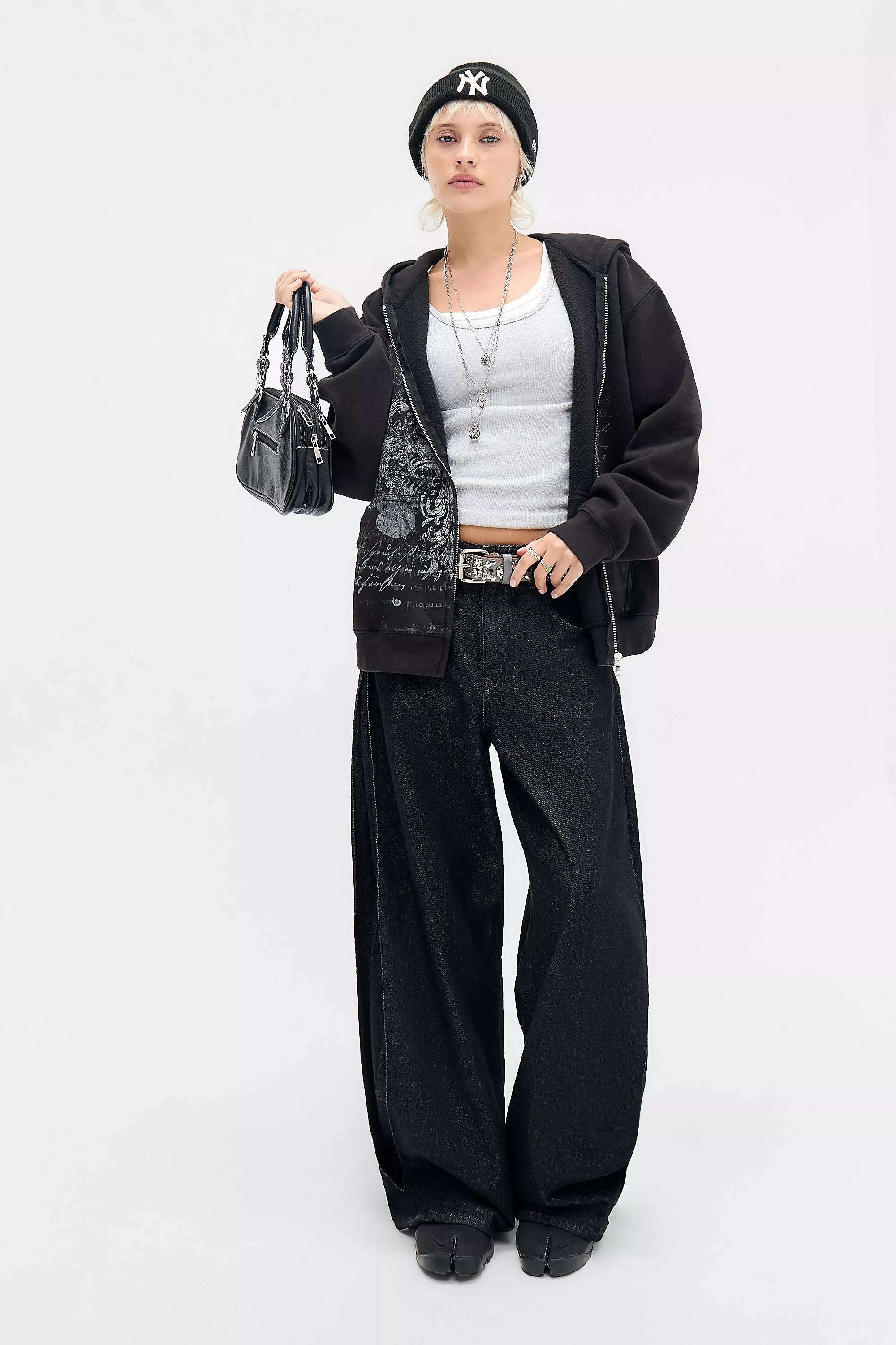 Black Uo Grunge Script Zip-Through Hoodie, BLK, large image number 1