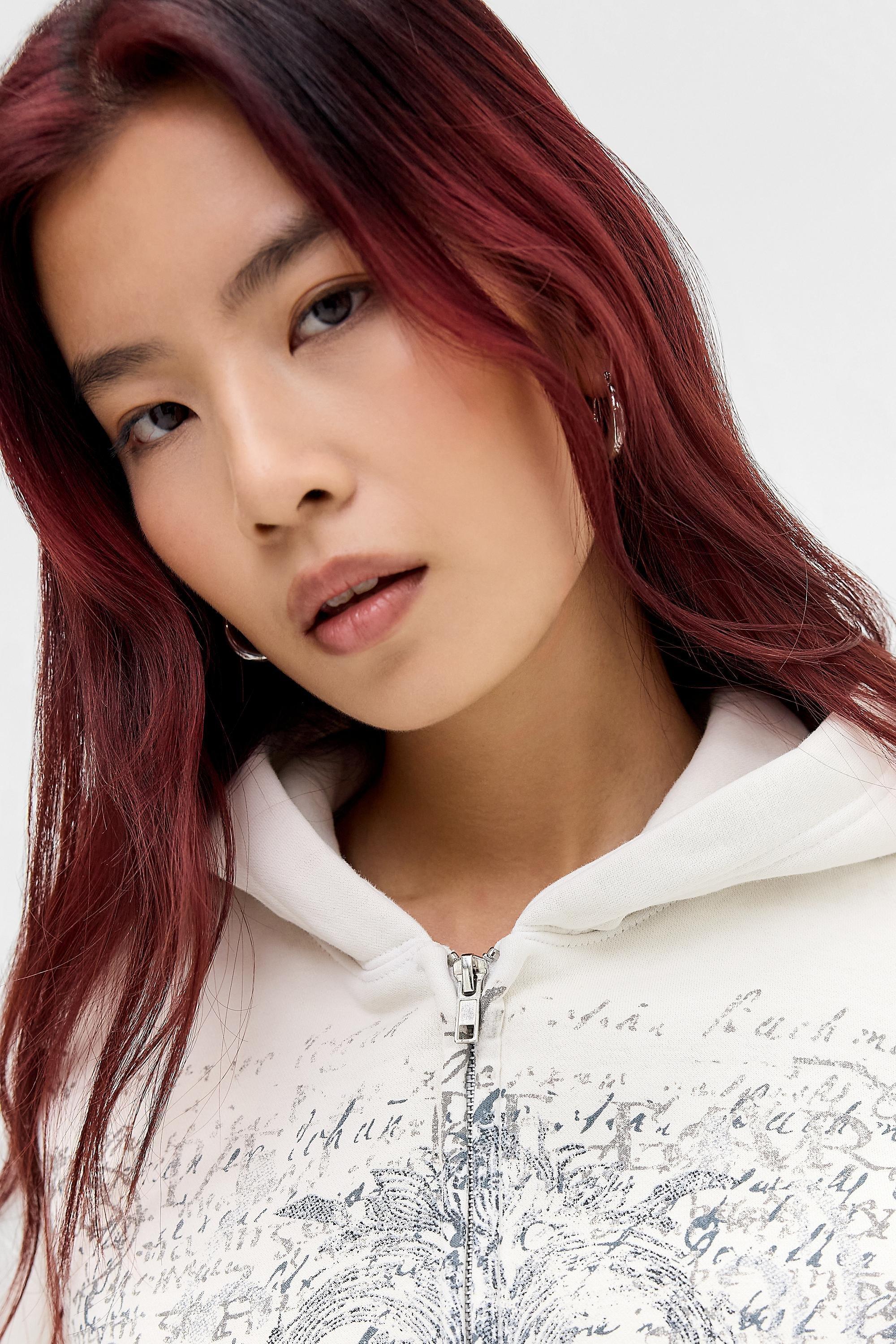 White Uo Grunge Script Zip-Through Hoodie, WHT, large image number 2