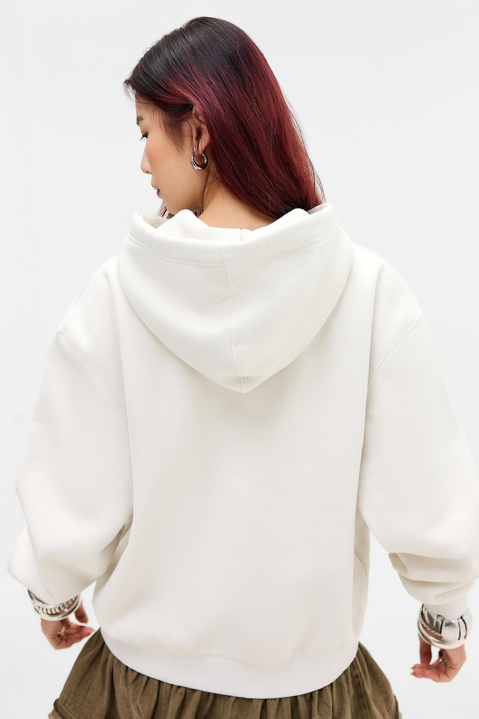White Uo Grunge Script Zip-Through Hoodie, WHT, large image number 3