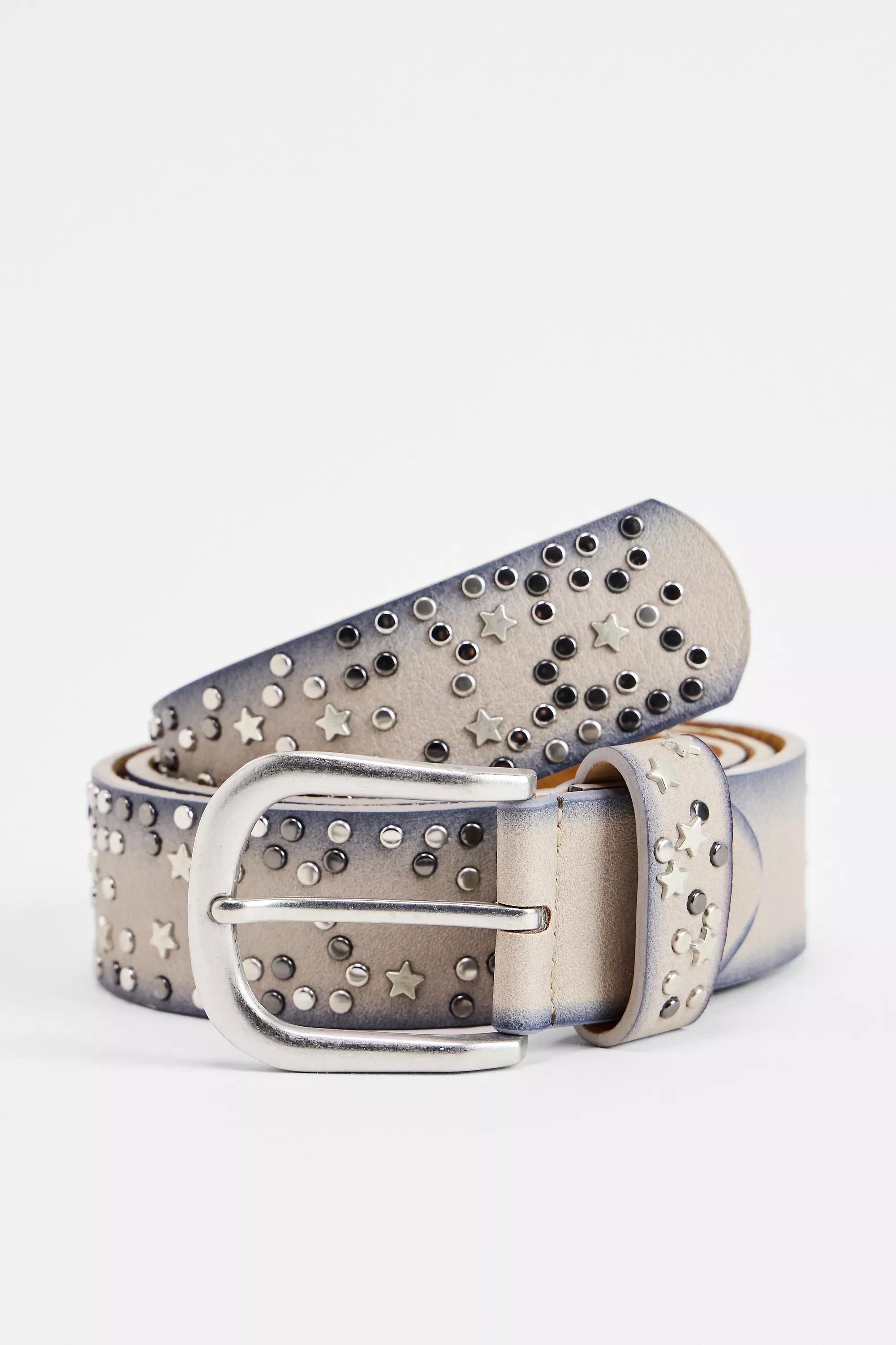 Grey Uo Faux Leather Embellished Belt, GREY, large image number 0